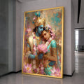 Krishna and Radha Divine Love Canvas, Hindu Mythology Wall Art, Indian Spiritual Decor, Romantic Couple Painting, Floral Lotus Canvas