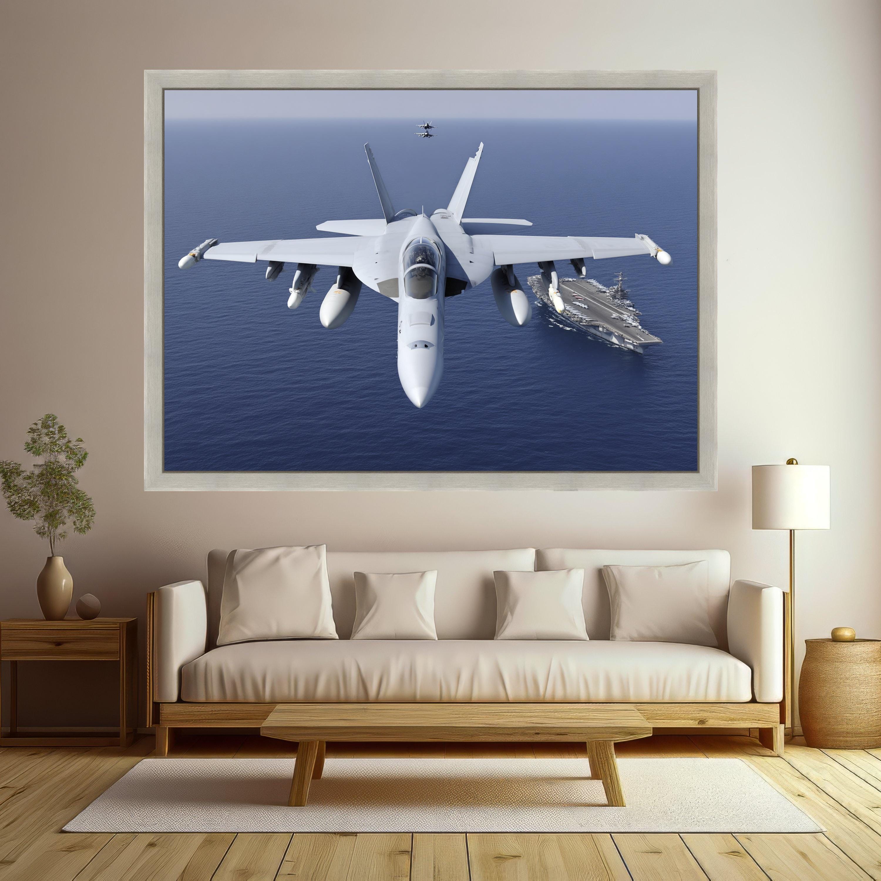 Military Jet Fighter Formation, Aircraft Carrier Canvas, Navy Aviation Wall Art, Modern Warplane Art, Navy Fleet Canvas Decoration