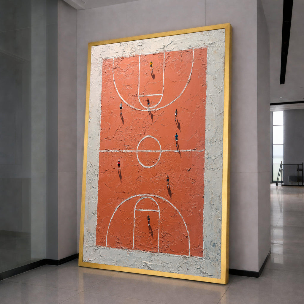 Basketball Court Aerial View Canvas, Sports Wall Art, Urban Game Scene Canvas, Abstract Court Art, Home Decor for Sports Fans