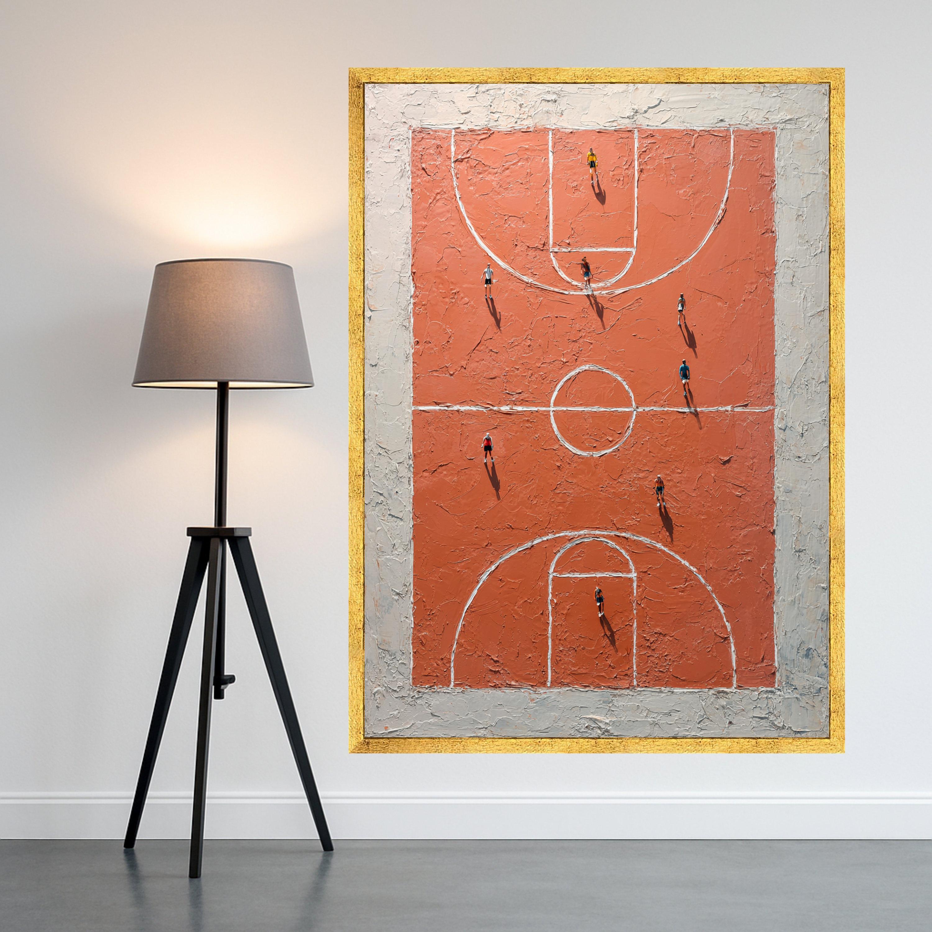 Basketball Court Aerial View Canvas, Sports Wall Art, Urban Game Scene Canvas, Abstract Court Art, Home Decor for Sports Fans