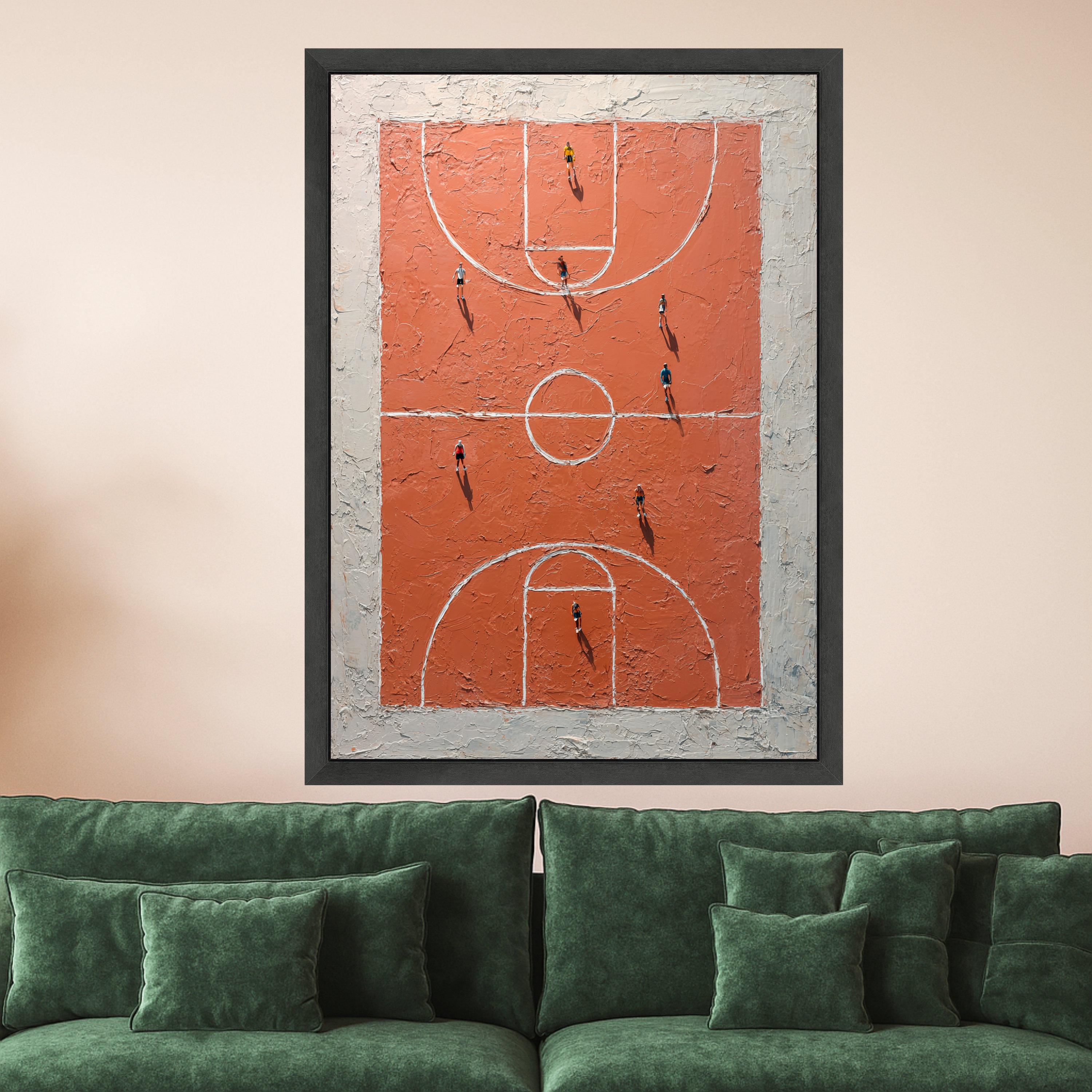 Basketball Court Aerial View Canvas, Sports Wall Art, Urban Game Scene Canvas, Abstract Court Art, Home Decor for Sports Fans