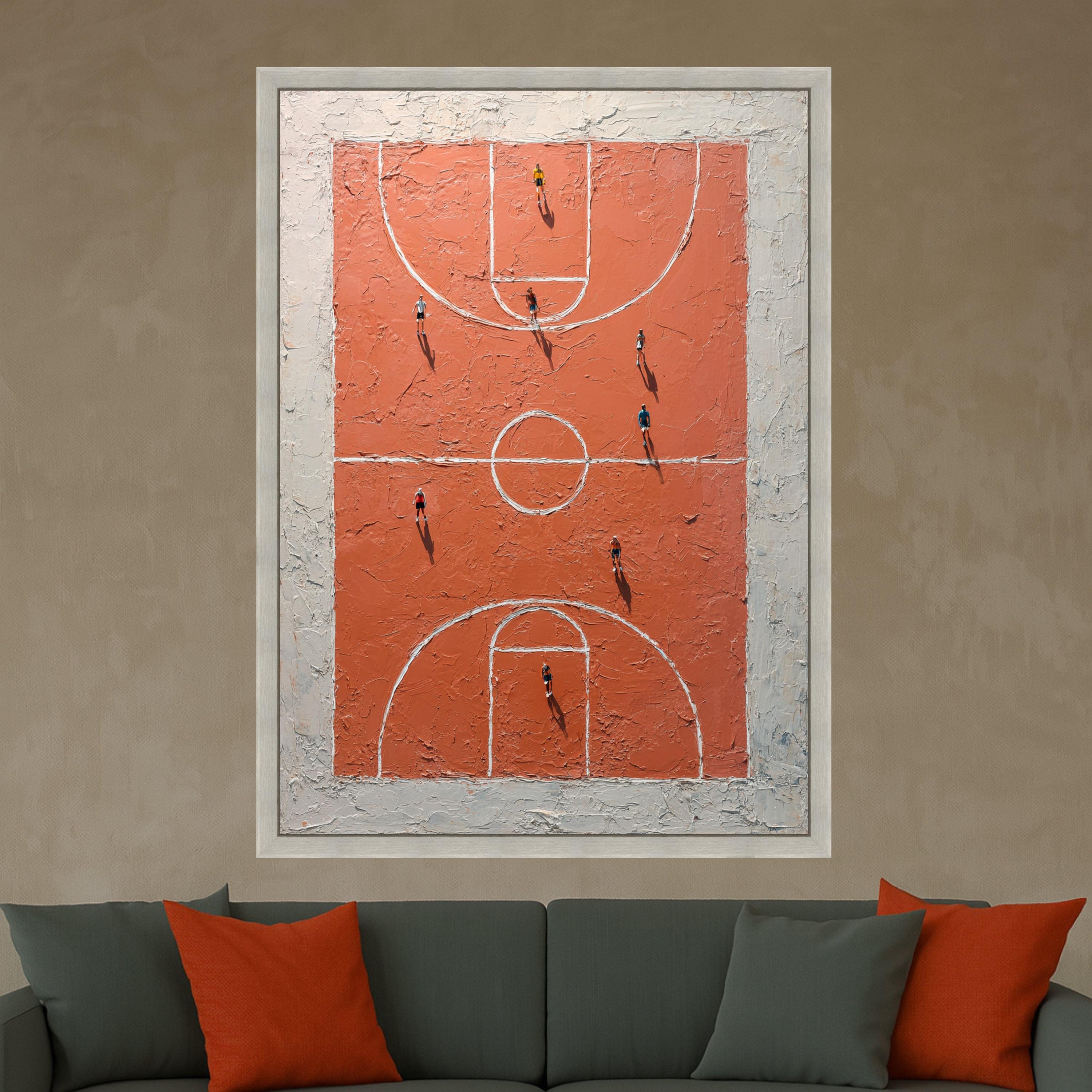 Basketball Court Aerial View Canvas, Sports Wall Art, Urban Game Scene Canvas, Abstract Court Art, Home Decor for Sports Fans