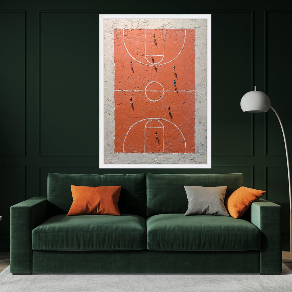 Basketball Court Aerial View Canvas, Sports Wall Art, Urban Game Scene Canvas, Abstract Court Art, Home Decor for Sports Fans