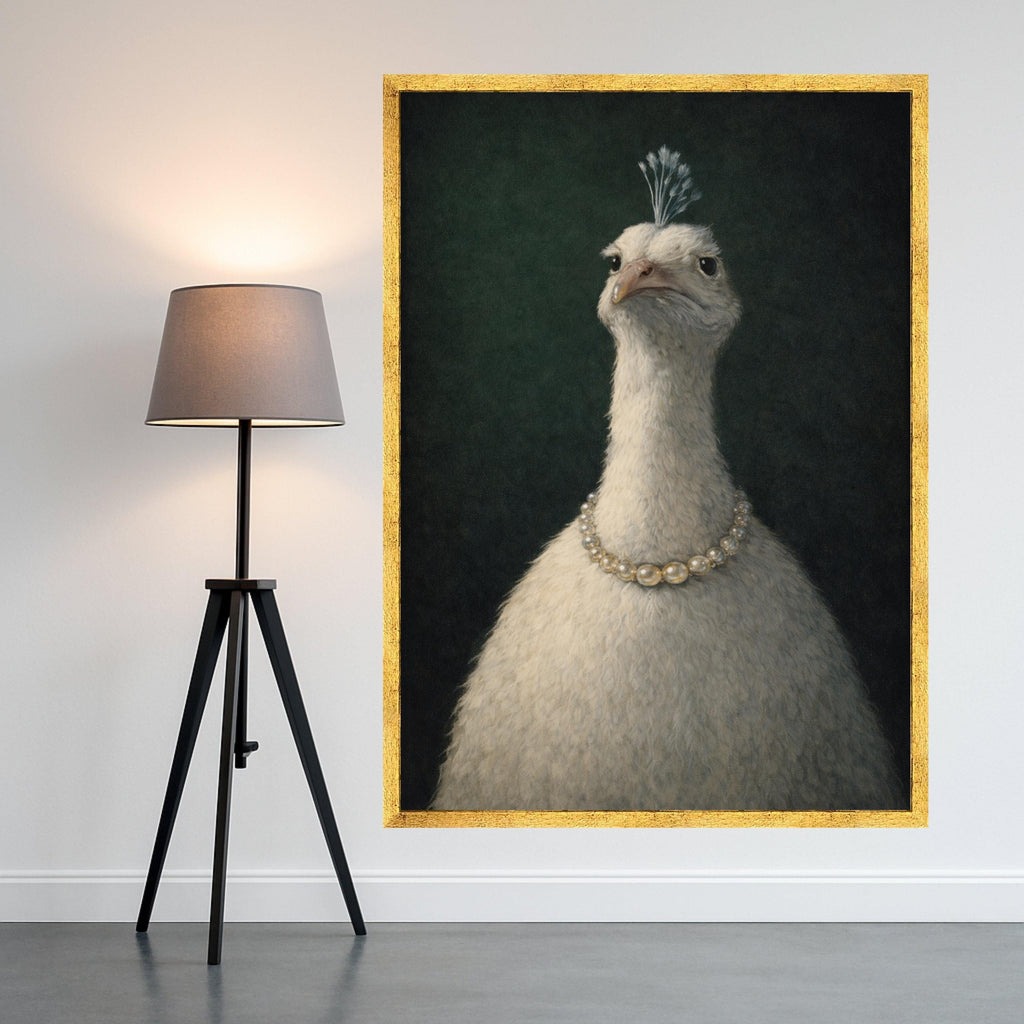 Elegant White Peacock Portrait Canvas, Animal Wall Art, Feathered Bird Painting, Home Decor Canvas, Quirky Art Print, Ready to Hang