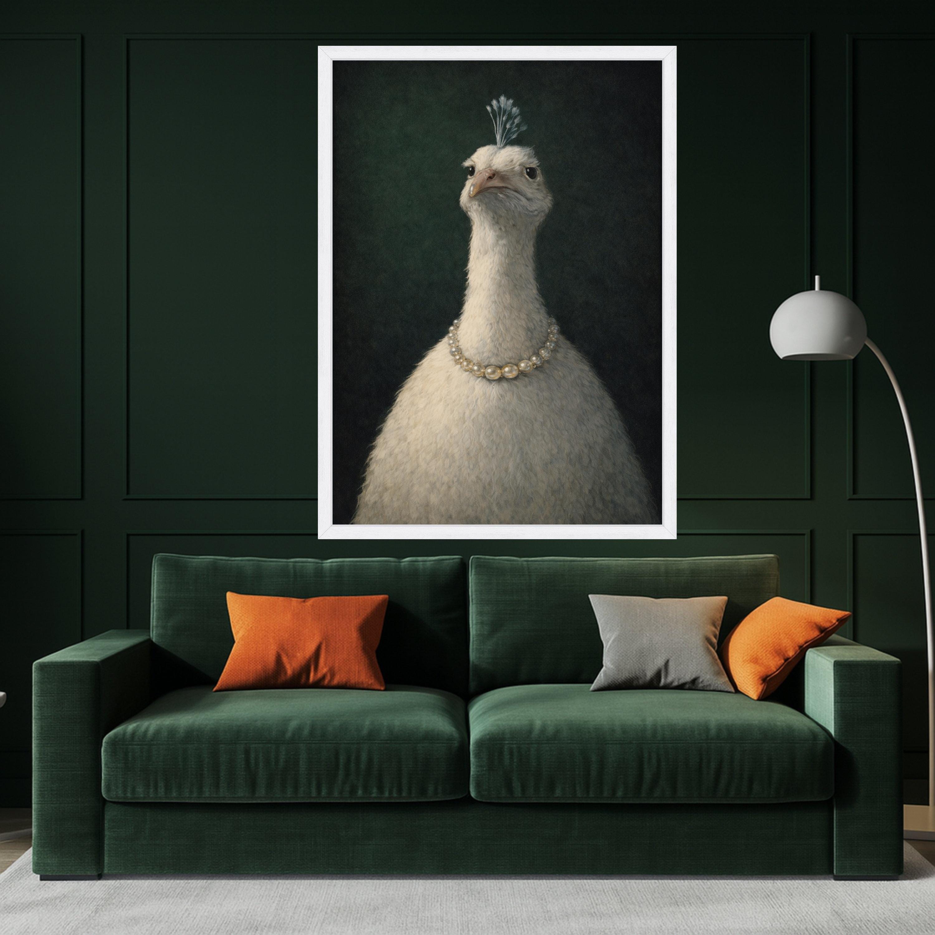 Elegant White Peacock Portrait Canvas, Animal Wall Art, Feathered Bird Painting, Home Decor Canvas, Quirky Art Print, Ready to Hang