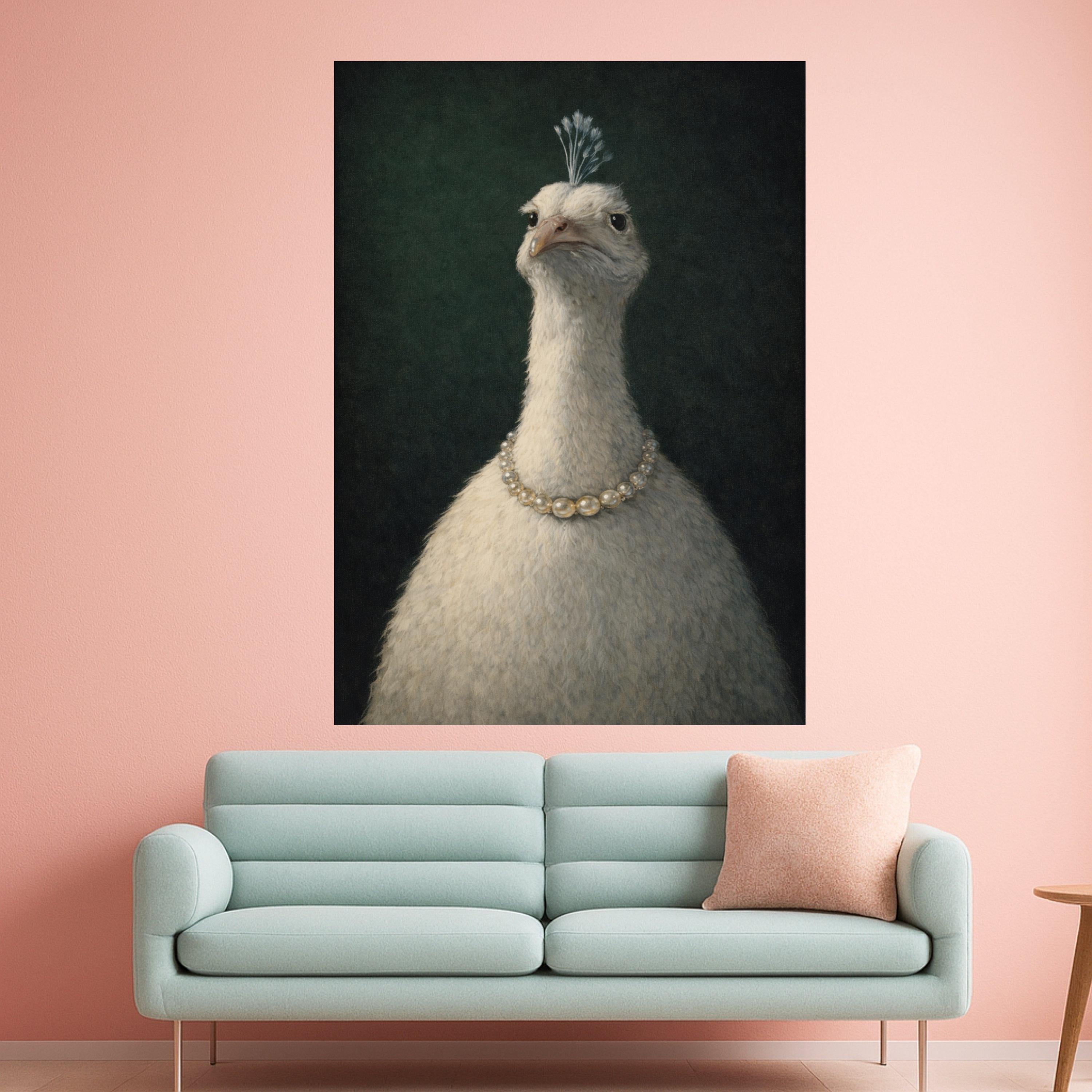 Elegant White Peacock Portrait Canvas, Animal Wall Art, Feathered Bird Painting, Home Decor Canvas, Quirky Art Print, Ready to Hang