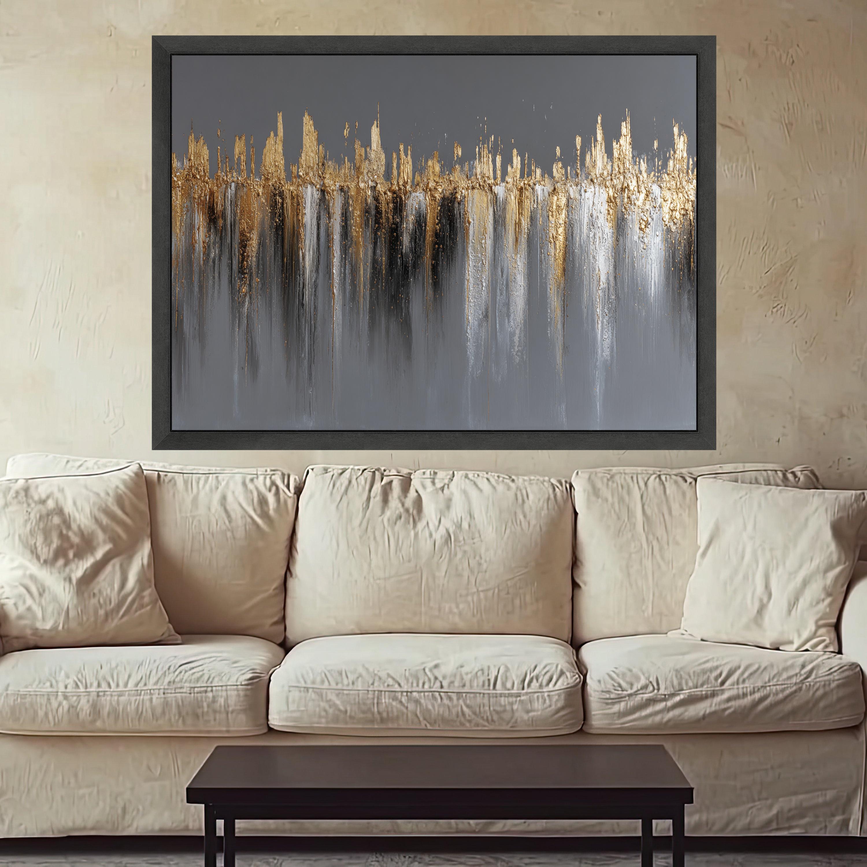 Modern Abstract Gold Canvas, Metallic Wall Art, Neutral Grey Background, Contemporary Home Decor, Luxury Canvas Painting