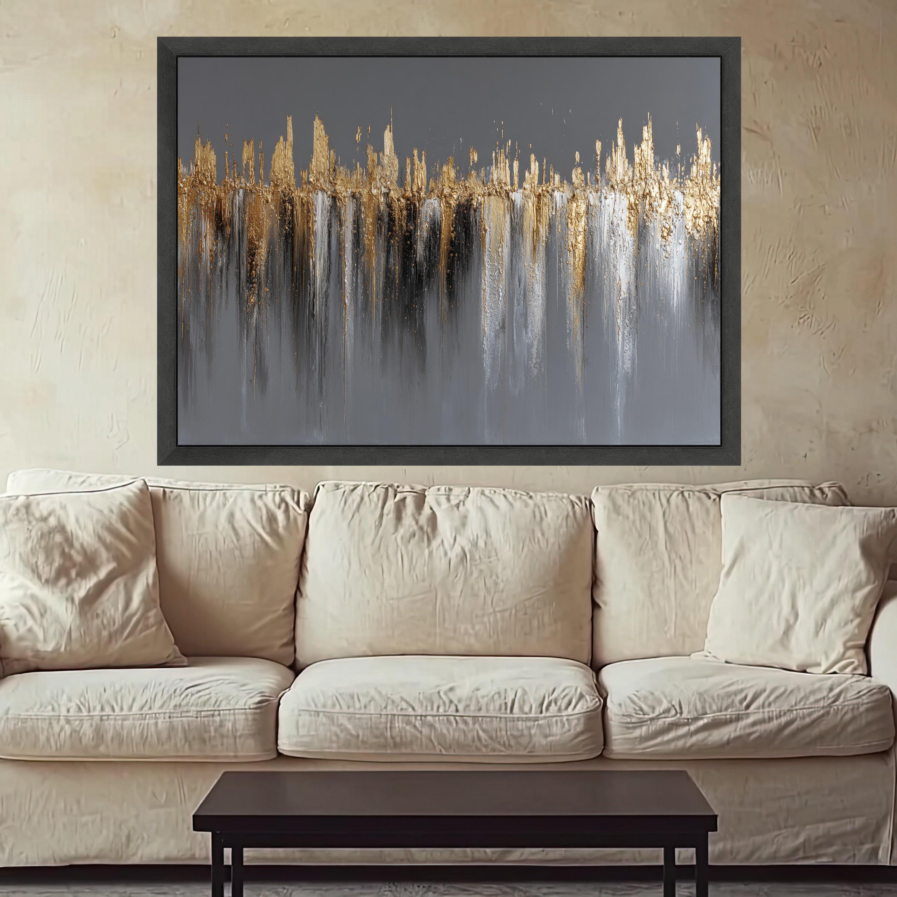 Modern Abstract Gold Canvas, Metallic Wall Art, Neutral Grey Background, Contemporary Home Decor, Luxury Canvas Painting
