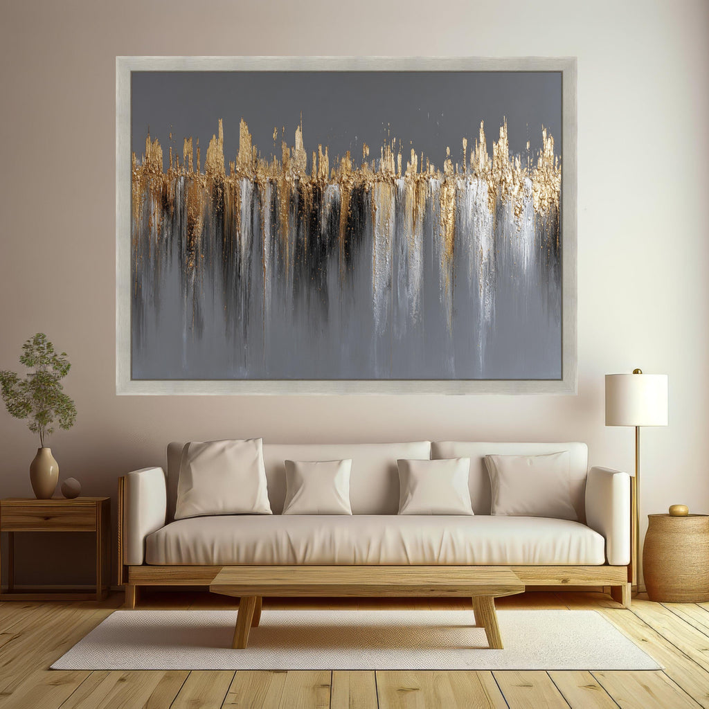 Modern Abstract Gold Canvas, Metallic Wall Art, Neutral Grey Background, Contemporary Home Decor, Luxury Canvas Painting
