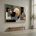 Modern Geometric Gold and Black Canvas Wall Art, Abstract Shapes Print, Contemporary Home Decor, Metallic Accent Canvas Painting