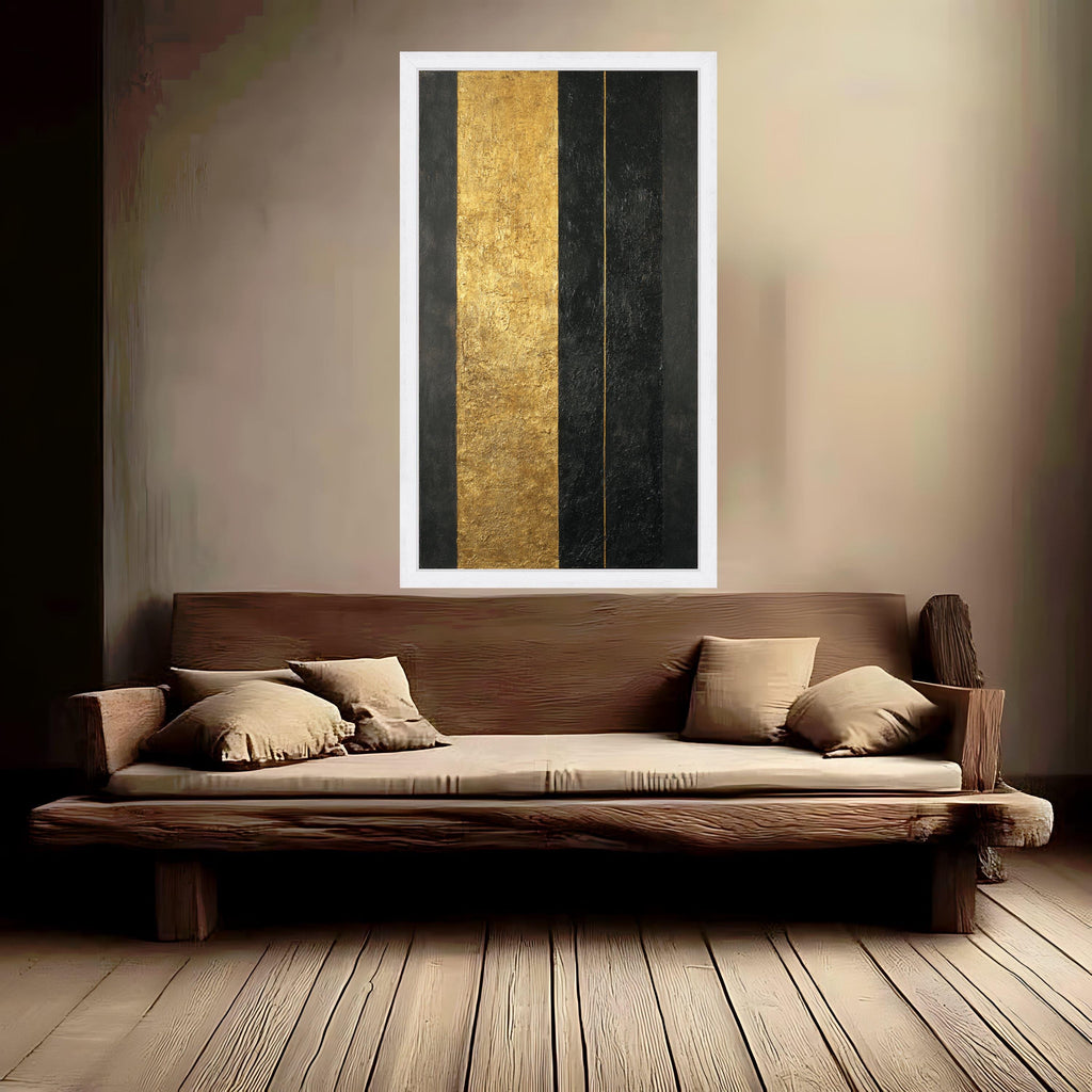 Modern Abstract Gold and Black Canvas, Geometric Wall Art, Elegant Vertical Stripes, Contemporary Home Decoration, Ready to Hang