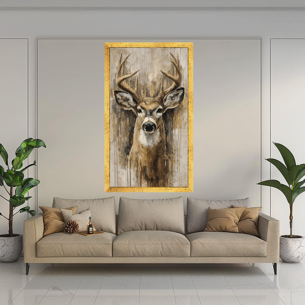 Majestic Deer Portrait Canvas, Rustic Wildlife Wall Art, Nature Animal Painting, Cabin Decor Canvas, Ready to Hang Deer Artwork