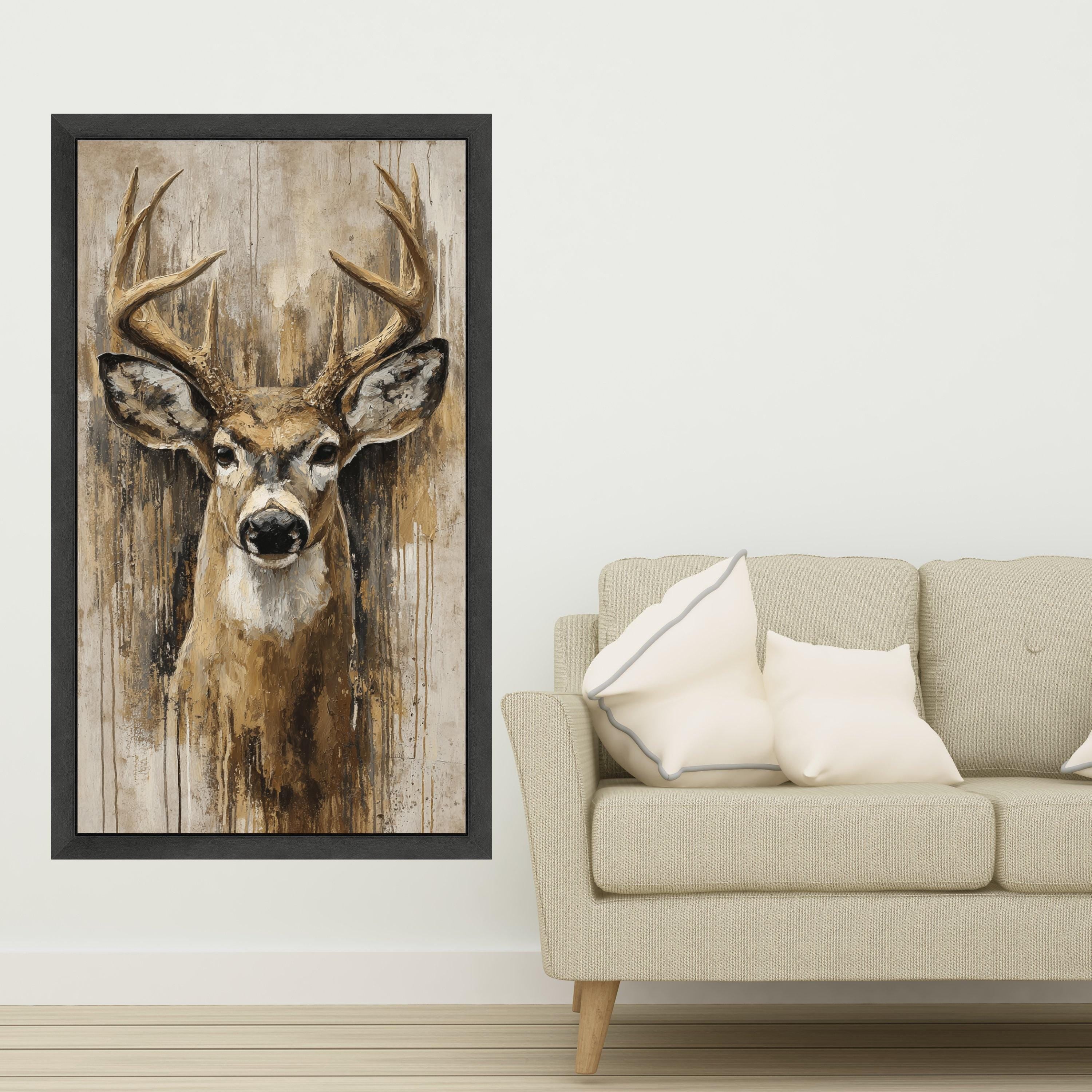 Majestic Deer Portrait Canvas, Rustic Wildlife Wall Art, Nature Animal Painting, Cabin Decor Canvas, Ready to Hang Deer Artwork