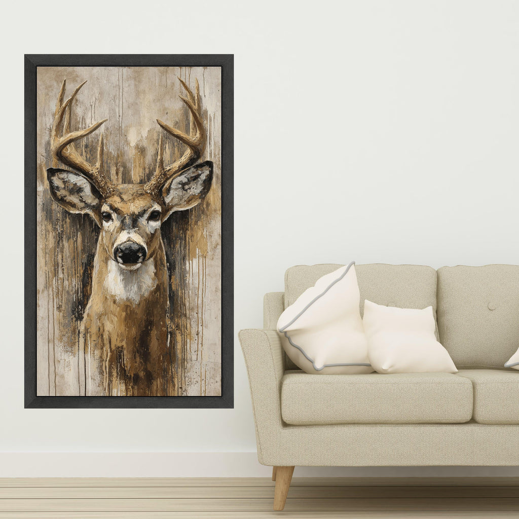Majestic Deer Portrait Canvas, Rustic Wildlife Wall Art, Nature Animal Painting, Cabin Decor Canvas, Ready to Hang Deer Artwork
