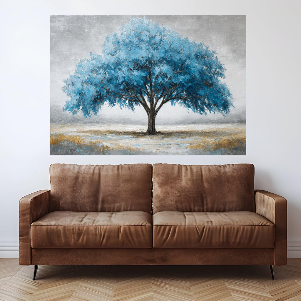 Majestic Blue Tree Canvas Wall Art, Landscape Painting, Modern Nature Decor, Large Statement Canvas, Ready to Hang Artwork