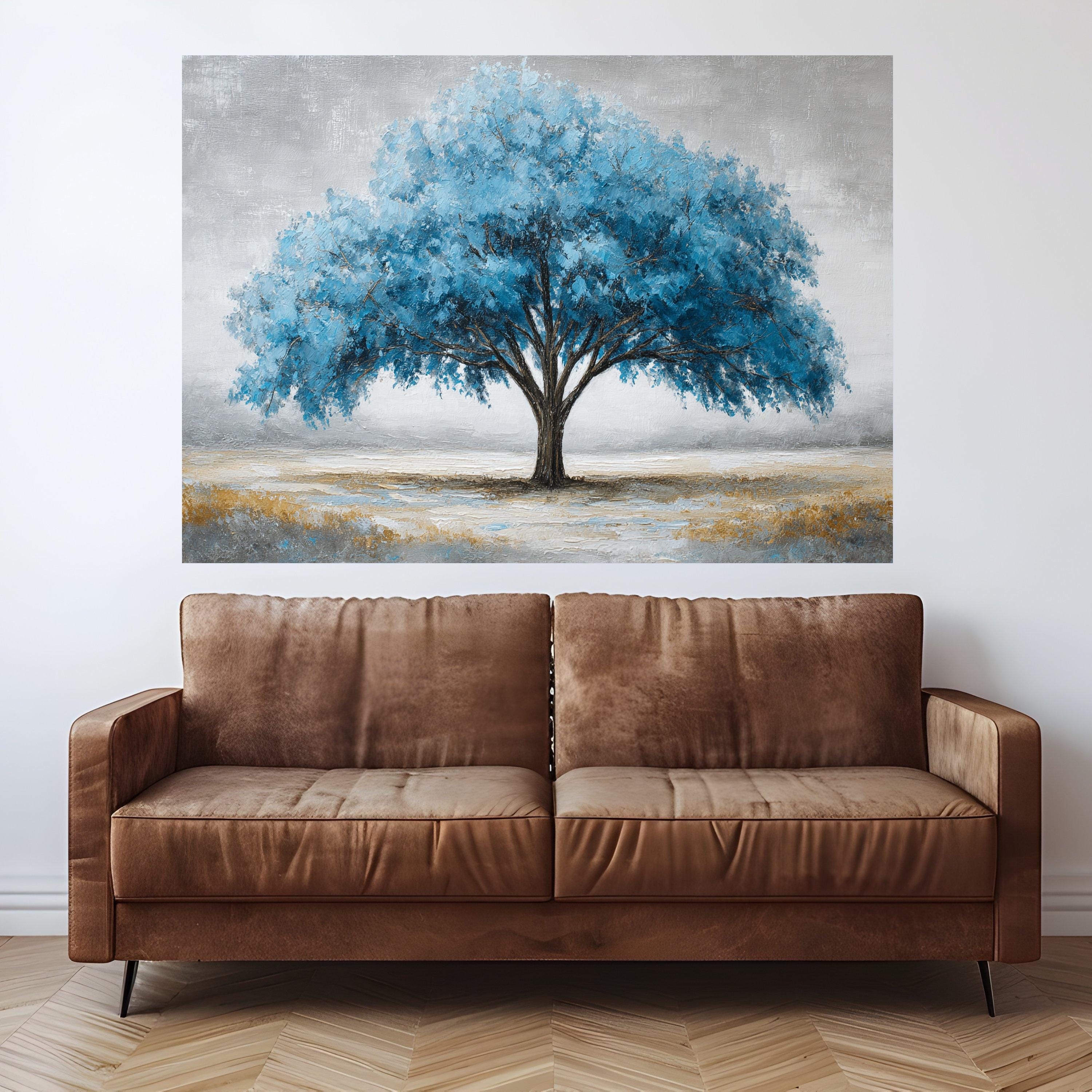 Majestic Blue Tree Canvas Wall Art, Landscape Painting, Modern Nature Decor, Large Statement Canvas, Ready to Hang Artwork