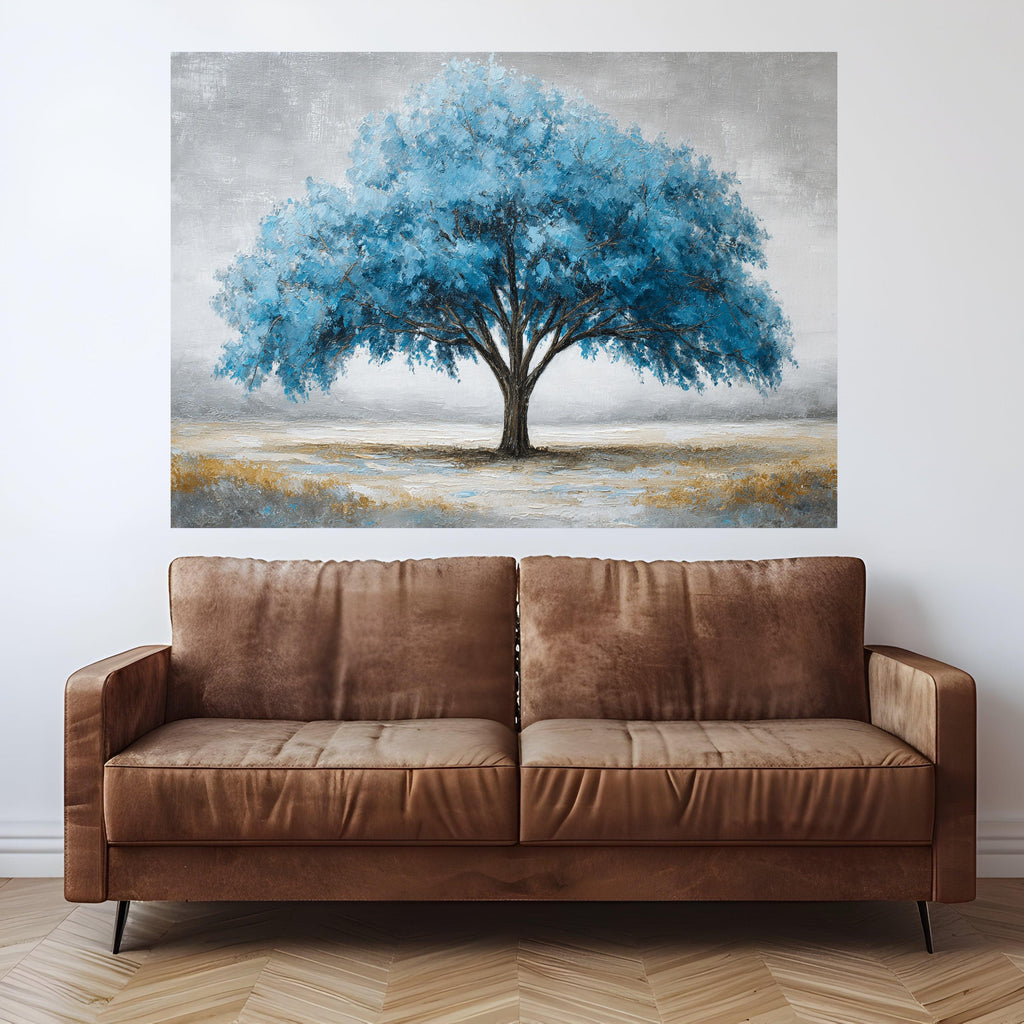 Majestic Blue Tree Canvas Wall Art, Landscape Painting, Modern Nature Decor, Large Statement Canvas, Ready to Hang Artwork
