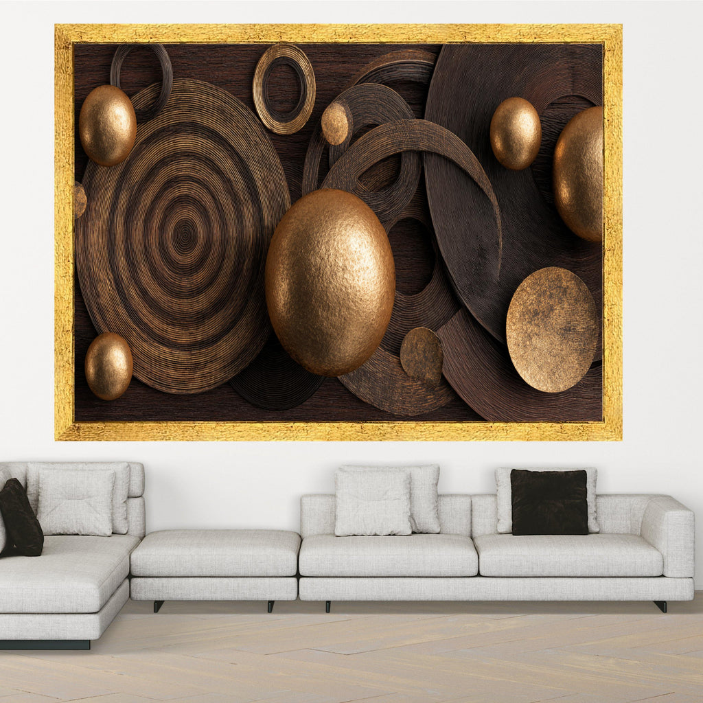 Modern Metallic Circles Canvas Wall Art, Abstract Gold and Bronze Sphere Decoration, Geometric Canvas for Living Room