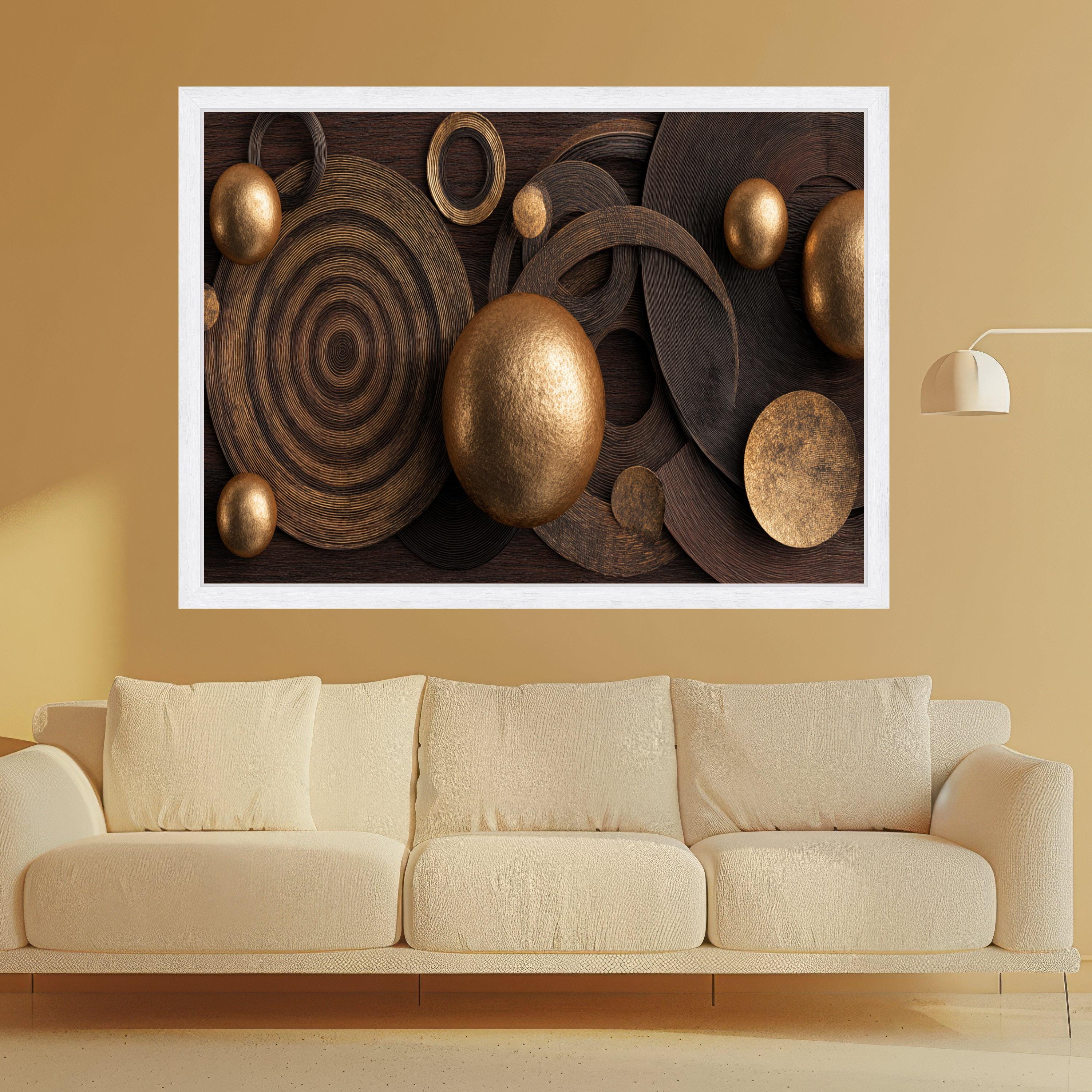 Modern Metallic Circles Canvas Wall Art, Abstract Gold and Bronze Sphere Decoration, Geometric Canvas for Living Room