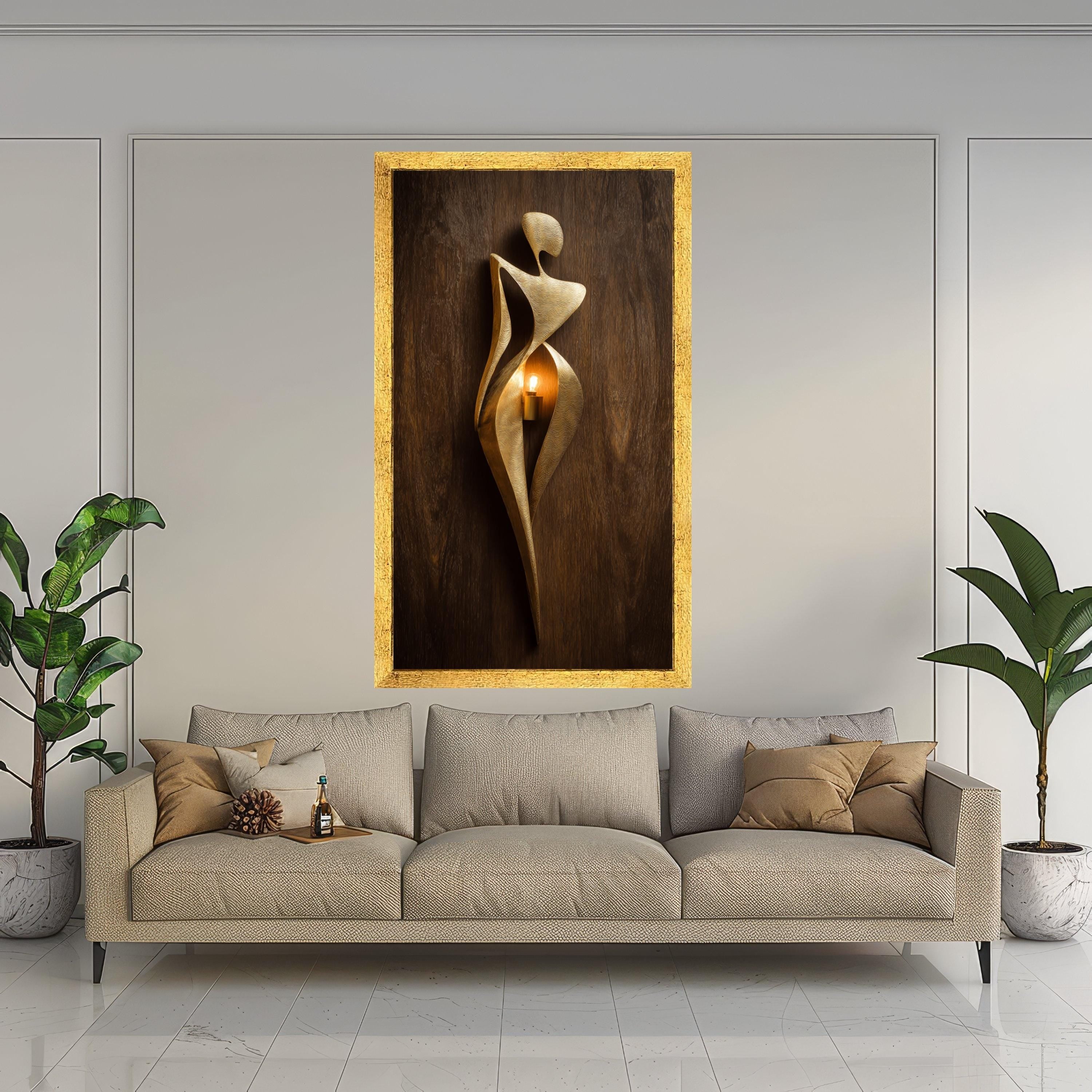 Abstract Sculpture Canvas Wall Art, Modern Figurative Design, Gold Art, Contemporary Home Decoration, Elegant Wall Hanging