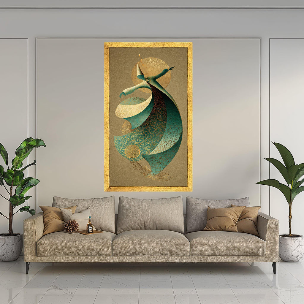 Whirling Dervish Dance Canvas, Spiritual Sufi Art, Middle Eastern Calligraphy Wall Art, Mystical Movement Canvas, Cultural Home Décor