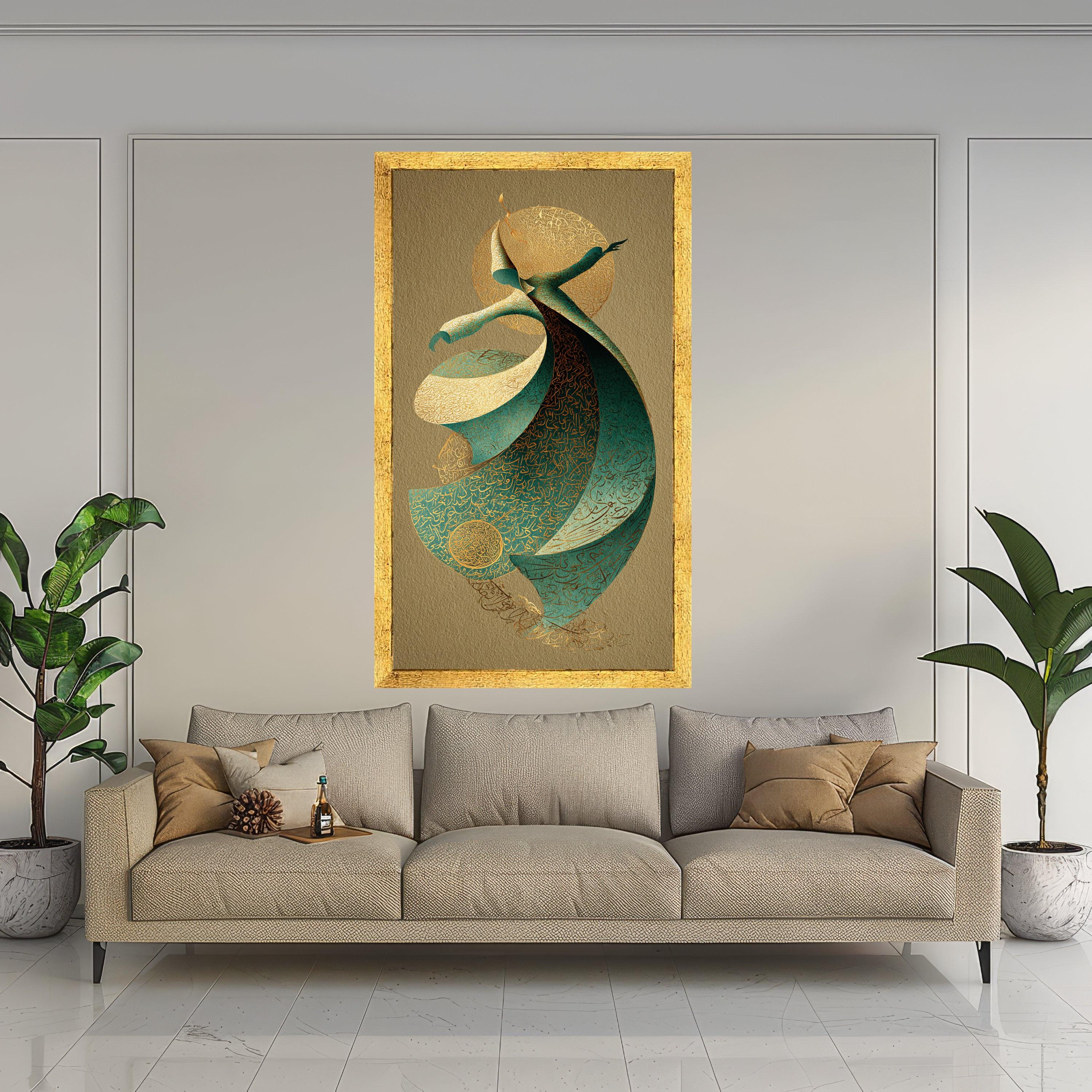 Whirling Dervish Dance Canvas, Spiritual Sufi Art, Middle Eastern Calligraphy Wall Art, Mystical Movement Canvas, Cultural Home Décor