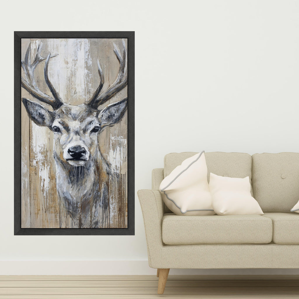 Rustic Deer Head Canvas Wall Art, Woodland Animal Painting, Neutral Tones Wildlife Canvas, Farmhouse Rustic Home Decor, Ready to Hang