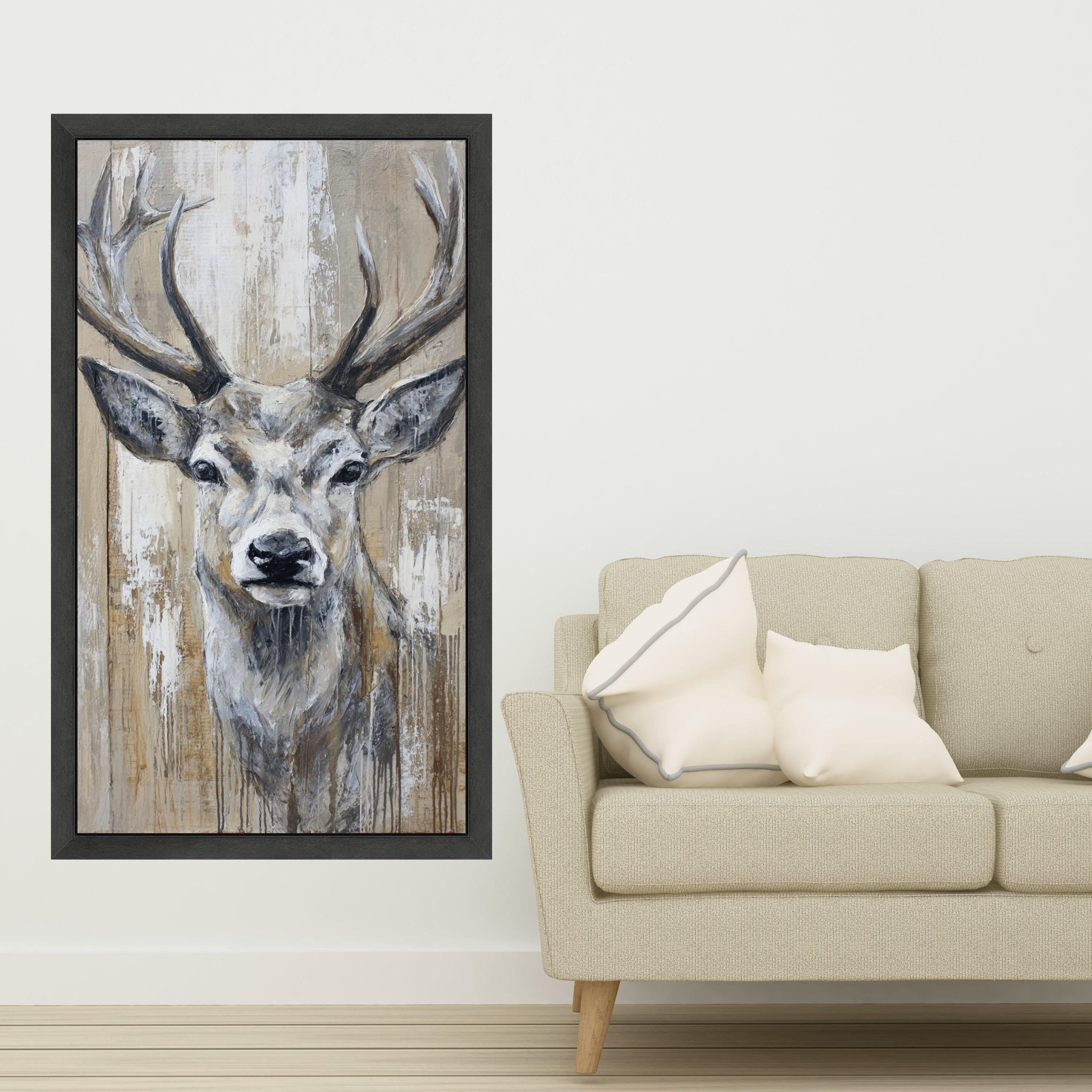 Rustic Deer Head Canvas Wall Art, Woodland Animal Painting, Neutral Tones Wildlife Canvas, Farmhouse Rustic Home Decor, Ready to Hang