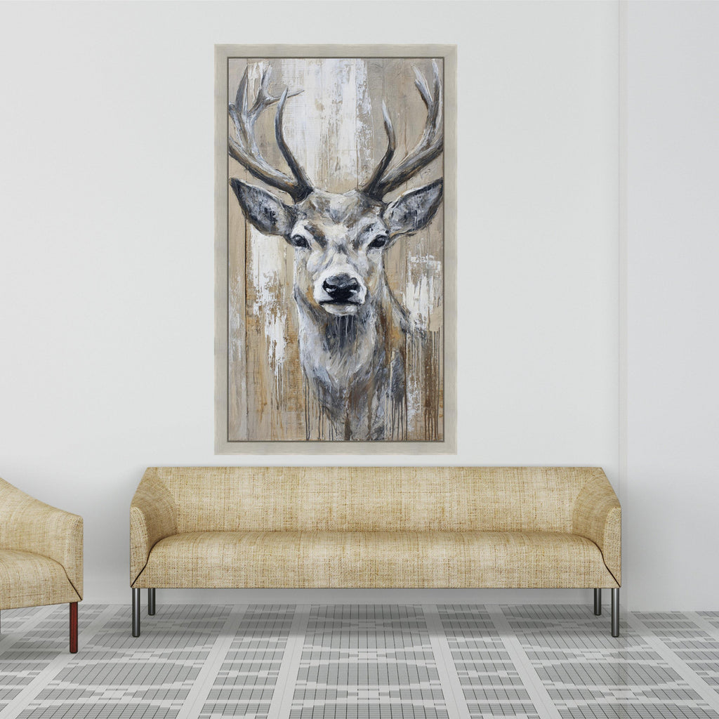 Rustic Deer Head Canvas Wall Art, Woodland Animal Painting, Neutral Tones Wildlife Canvas, Farmhouse Rustic Home Decor, Ready to Hang