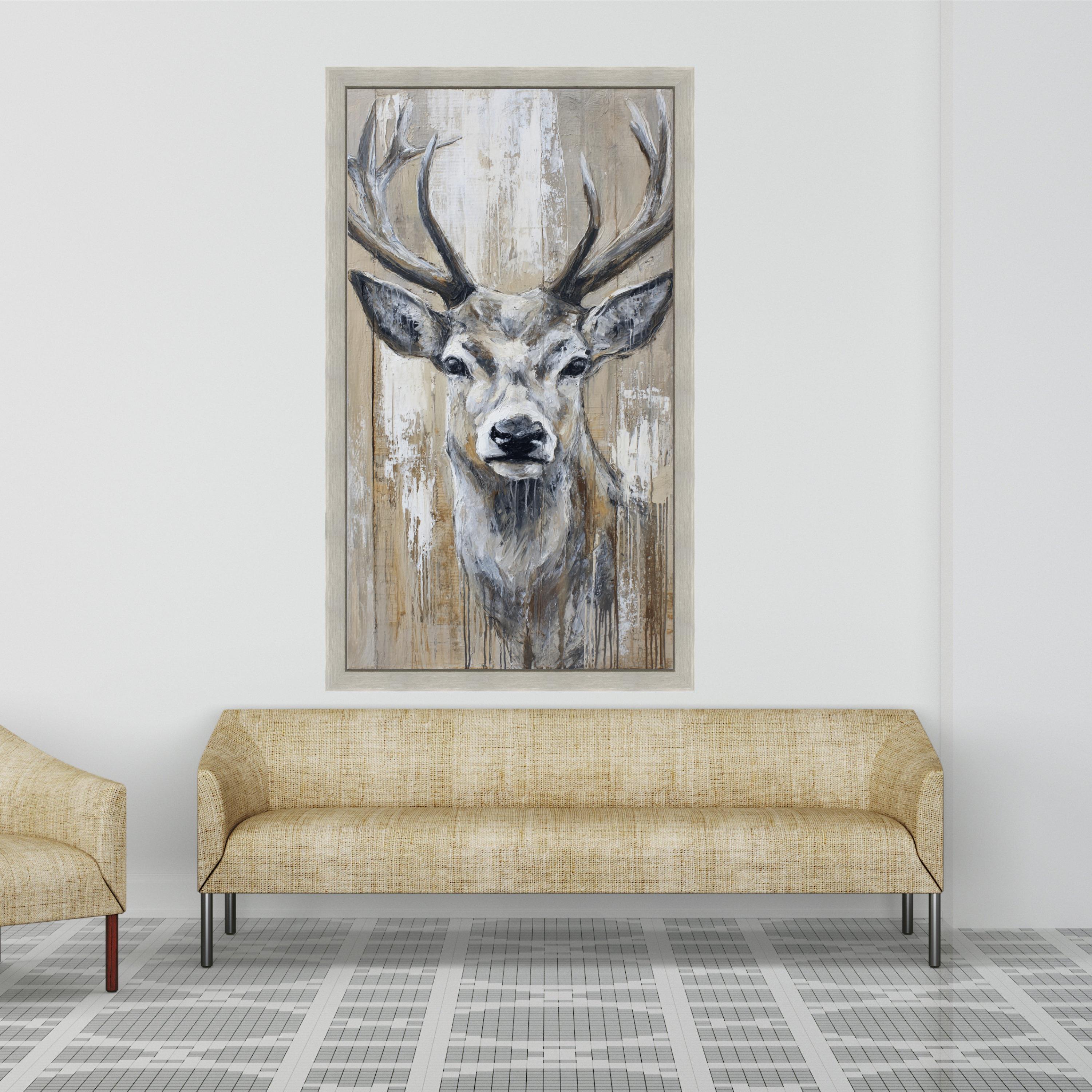 Rustic Deer Head Canvas Wall Art, Woodland Animal Painting, Neutral Tones Wildlife Canvas, Farmhouse Rustic Home Decor, Ready to Hang