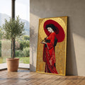 Elegant Geisha in Red Kimono Canvas, Traditional Japanese Art, Asian Woman with Parasol, Cultural Wall Décor, Oriental Canvas Painting