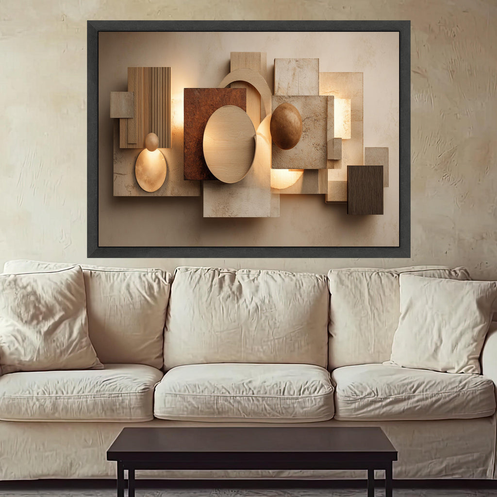 Modern Geometric Canvas Wall Art, Abstract Shapes, Neutral Earth Tones, Home Decoration, Contemporary Living Room Canvas
