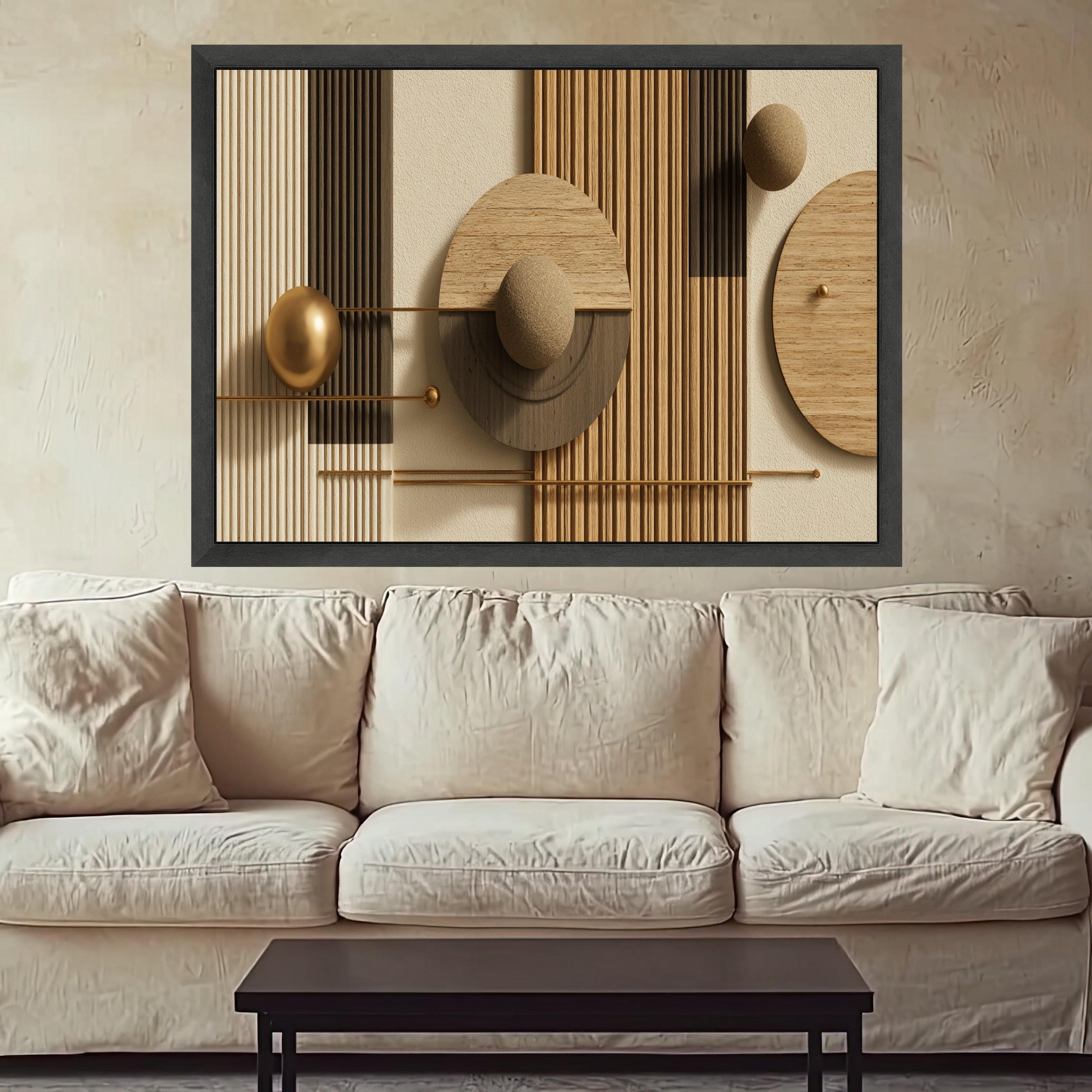 Modern Geometric Wood Canvas, Abstract Wall Art, Spheres and Lines, Neutral Earth Tone Home Decor, Ready to Hang Artwork