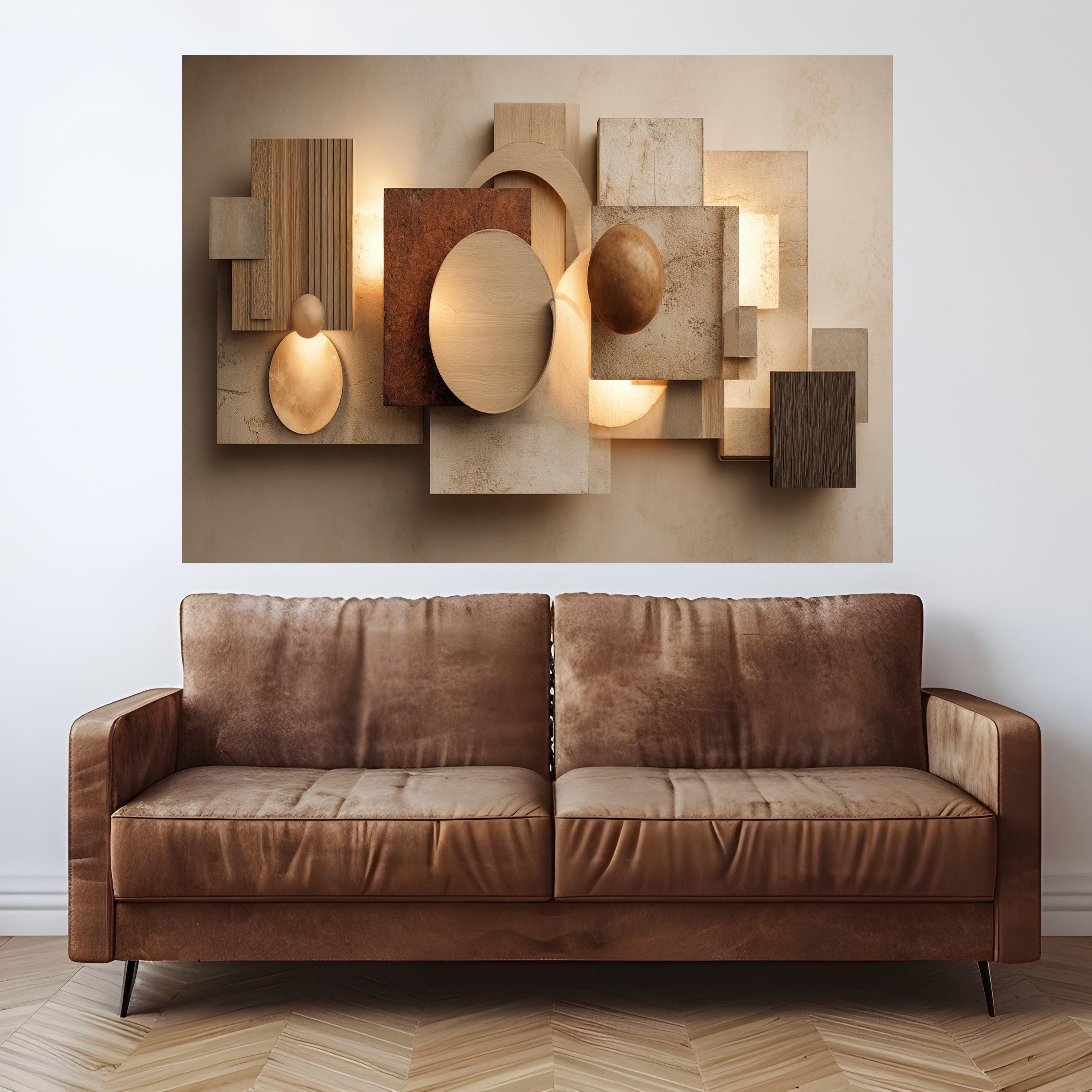 Modern Geometric Canvas Wall Art, Abstract Shapes, Neutral Earth Tones, Home Decoration, Contemporary Living Room Canvas