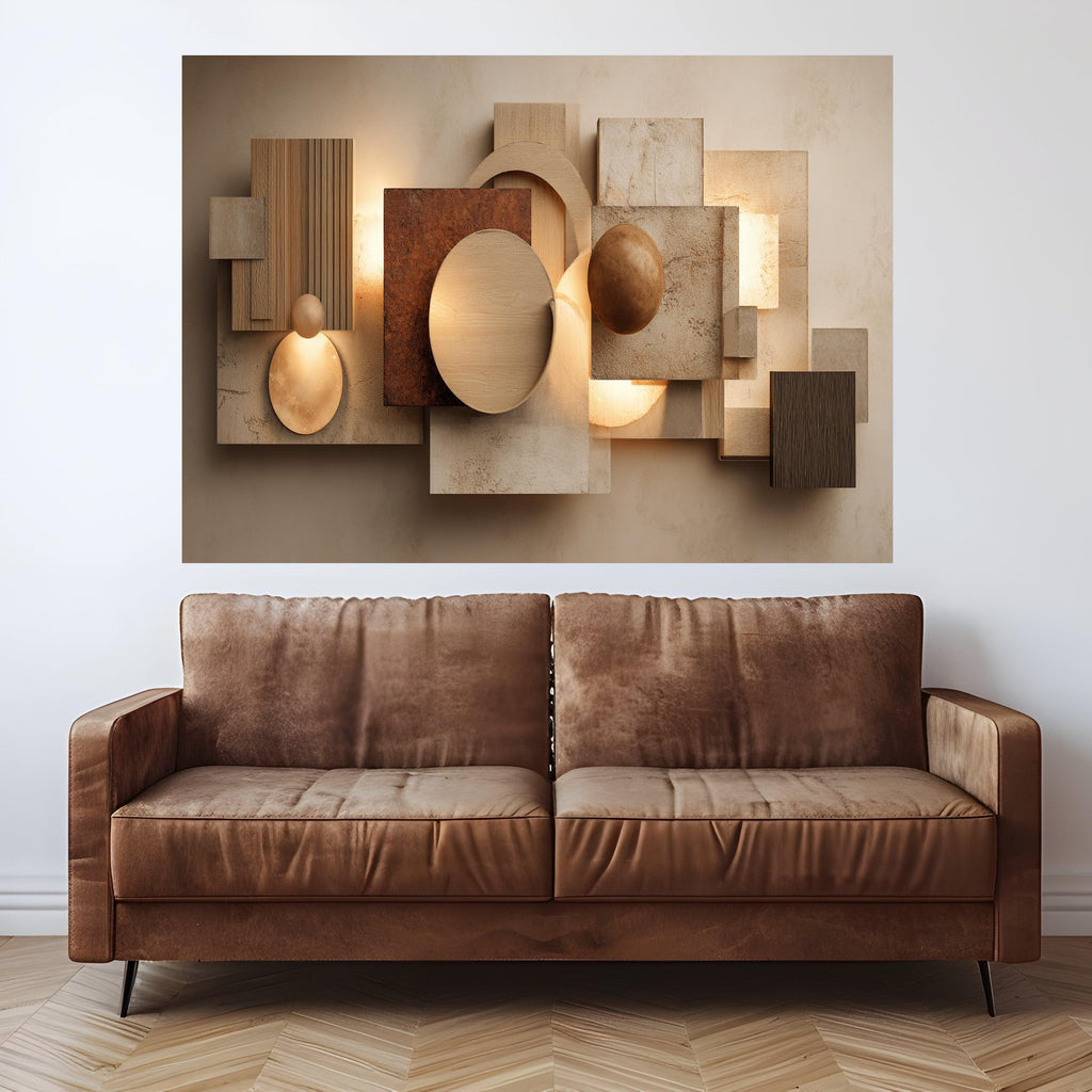Modern Geometric Canvas Wall Art, Abstract Shapes, Neutral Earth Tones, Home Decoration, Contemporary Living Room Canvas