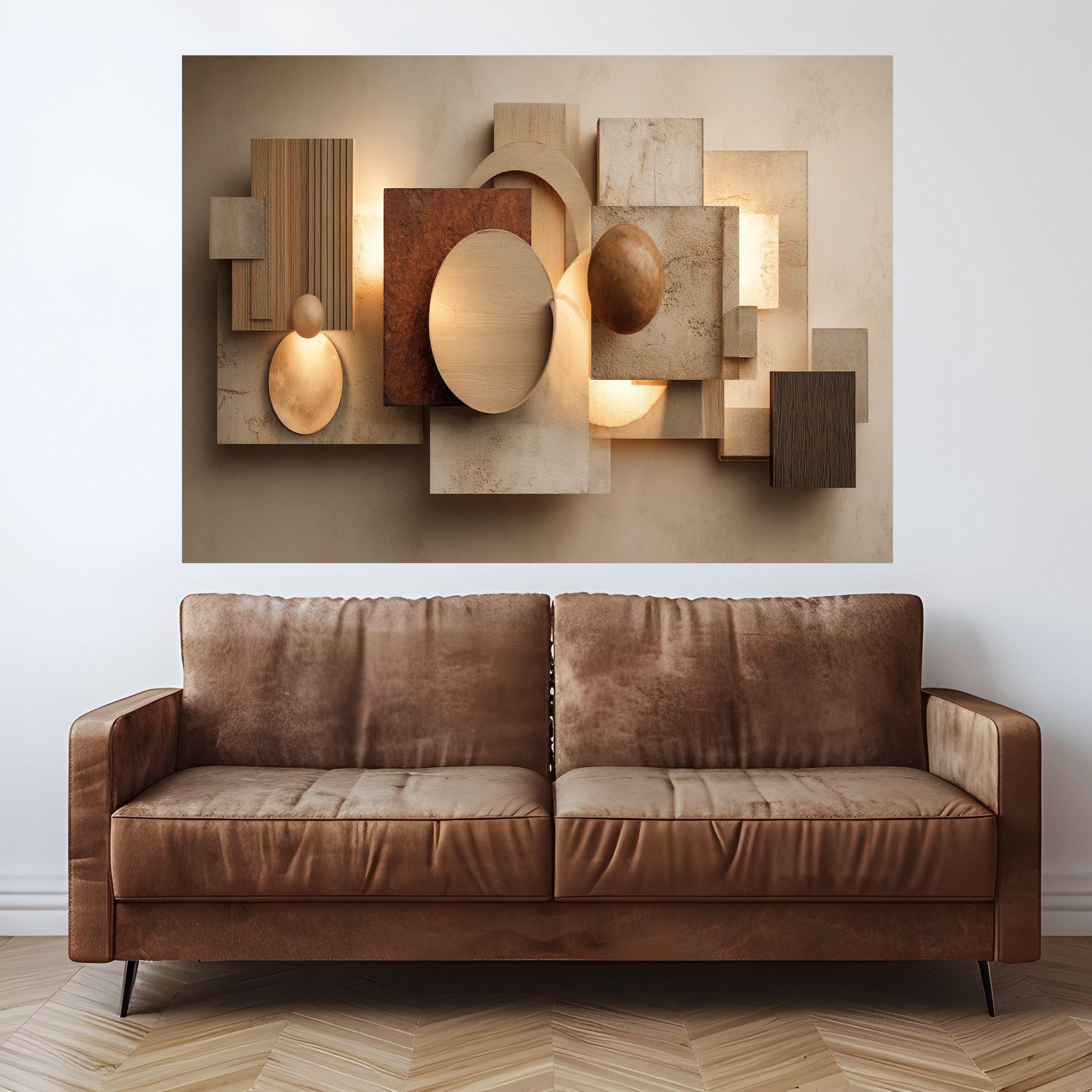 Modern Geometric Canvas Wall Art, Abstract Shapes, Neutral Earth Tones, Home Decoration, Contemporary Living Room Canvas