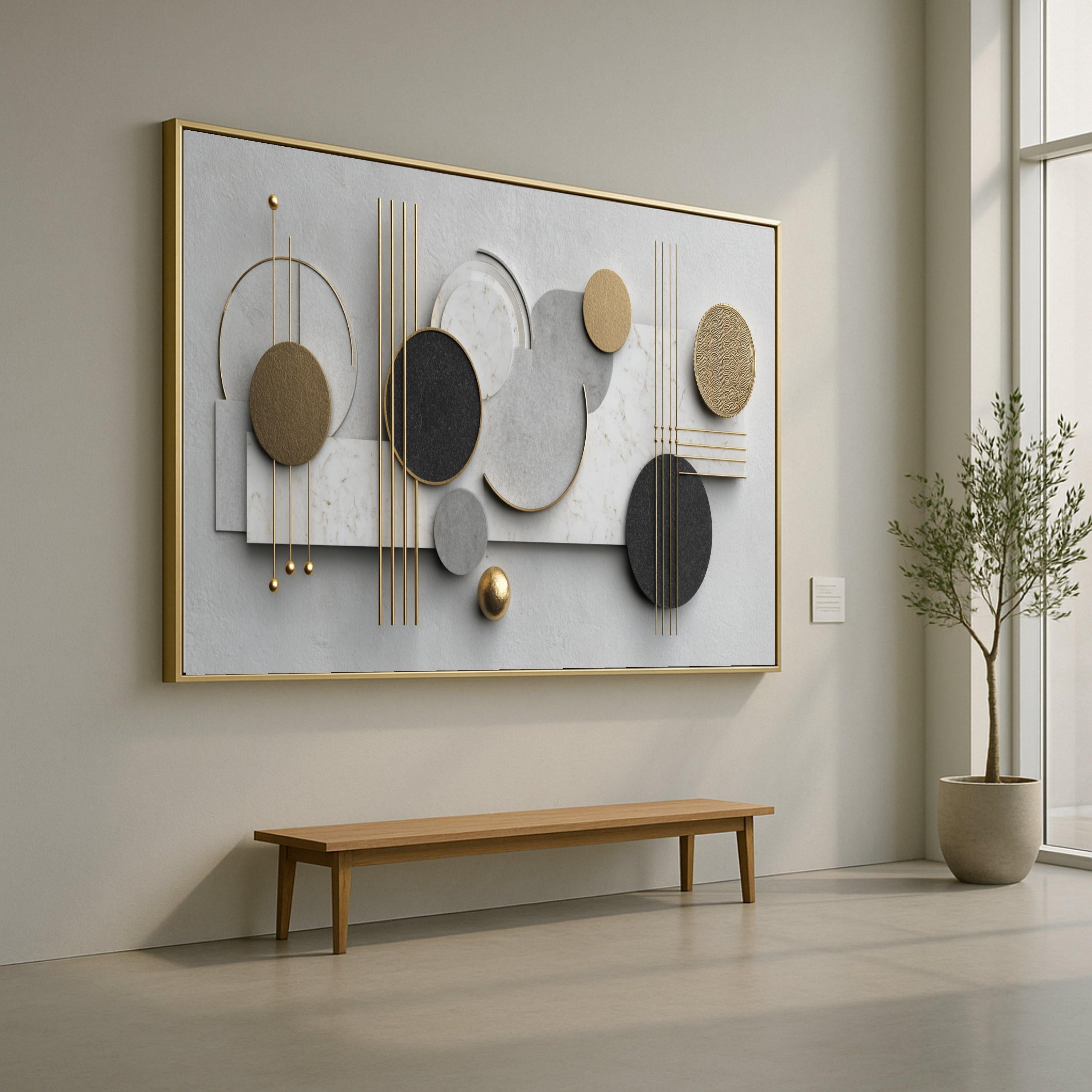 Modern Geometric Abstract Canvas Wall Art, Gold and Marble Circles, Minimalist Design, Luxury Home Decor, Contemporary Wall Sculpture