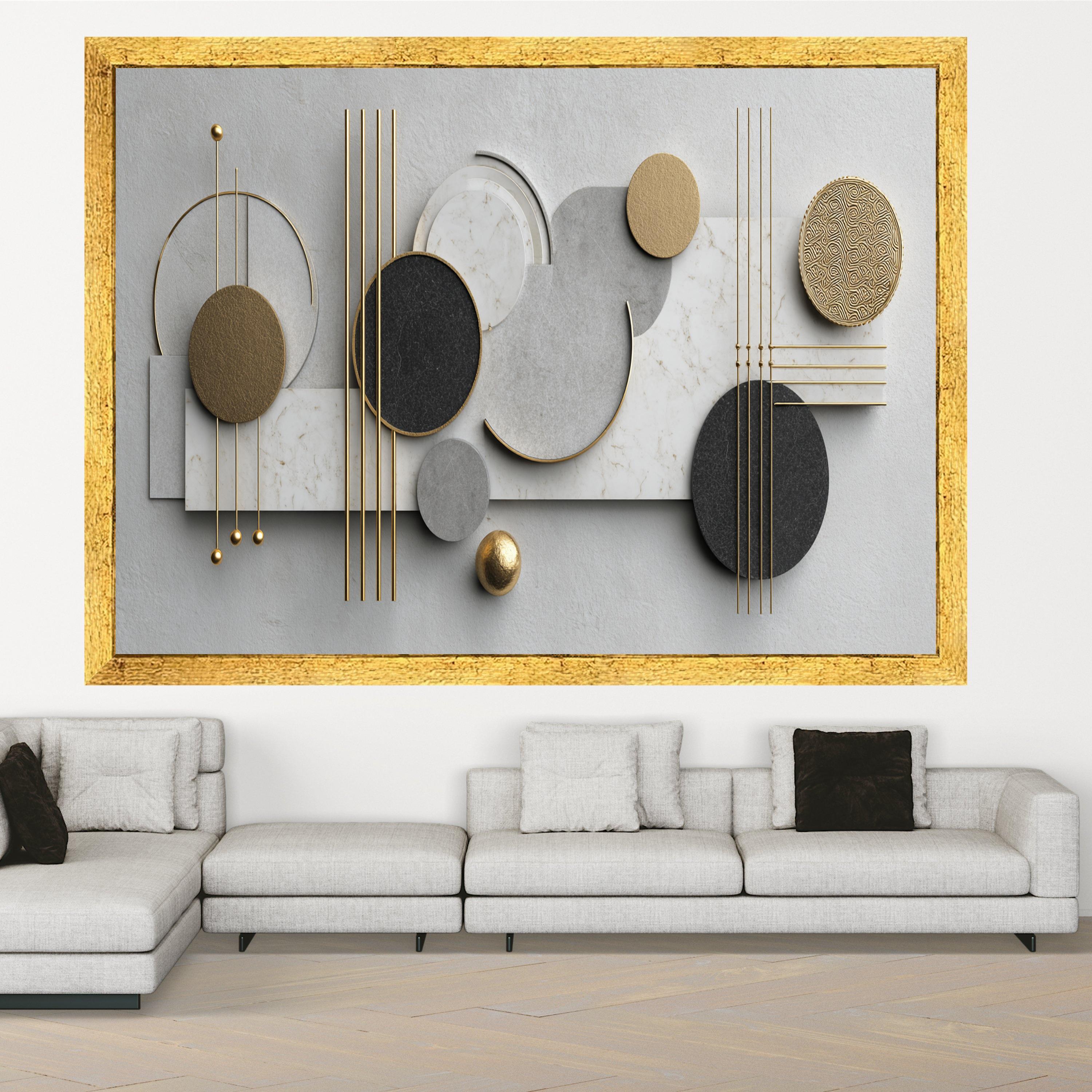 Modern Geometric Abstract Canvas Wall Art, Gold and Marble Circles, Minimalist Design, Luxury Home Decor, Contemporary Wall Sculpture