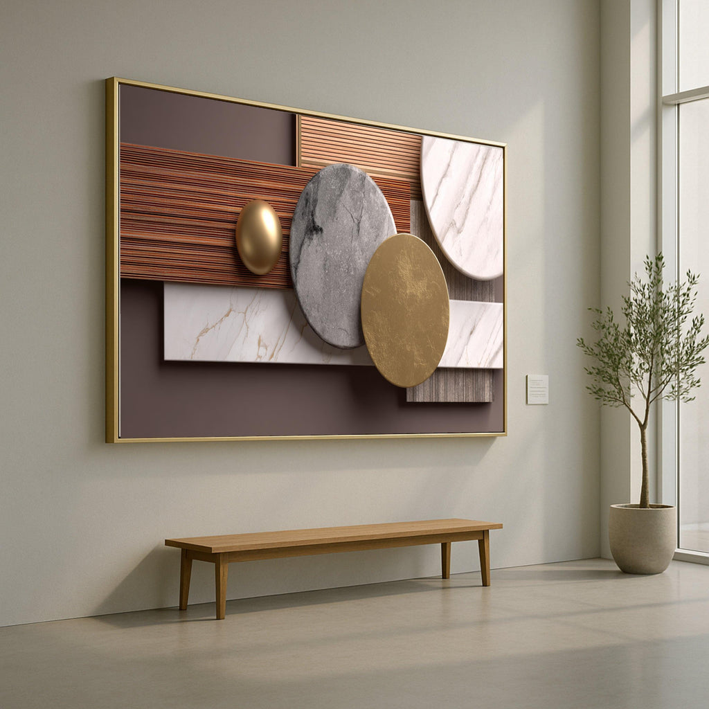 Modern Geometric Shapes Canvas, Abstract Marble Gold Wall Art, Design, Minimalist Home Decor, Luxury Canvas Decoration