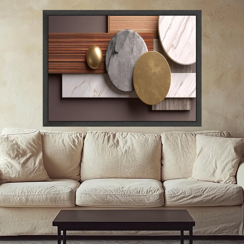 Modern Geometric Shapes Canvas, Abstract Marble Gold Wall Art, Design, Minimalist Home Decor, Luxury Canvas Decoration