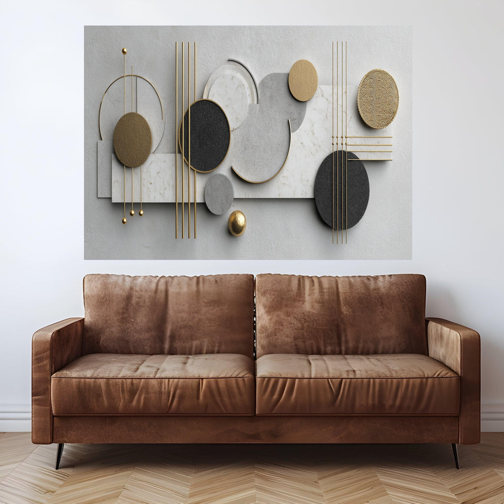 Modern Geometric Abstract Canvas Wall Art, Gold and Marble Circles, Minimalist Design, Luxury Home Decor, Contemporary Wall Sculpture