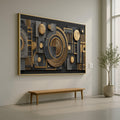 Geometric Gold and Black Abstract Canvas Wall Art, Modern Shape Design, Luxury Metallic Decor, Contemporary Home Decoration, Ready to Hang