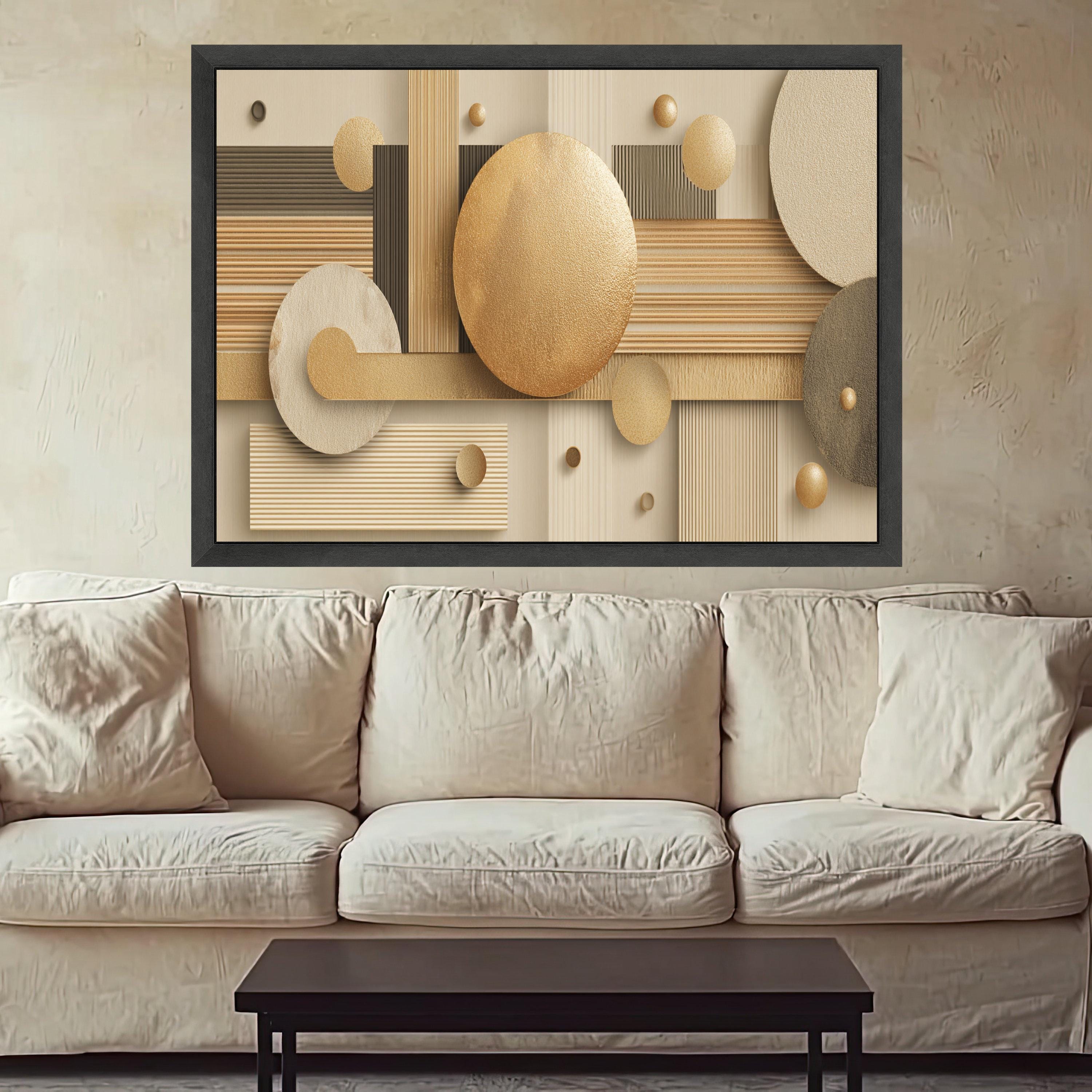 Modern Geometric Circles Canvas Wall Art, Abstract Design, Neutral Gold and Beige Decorative Artwork, Contemporary Home Decor