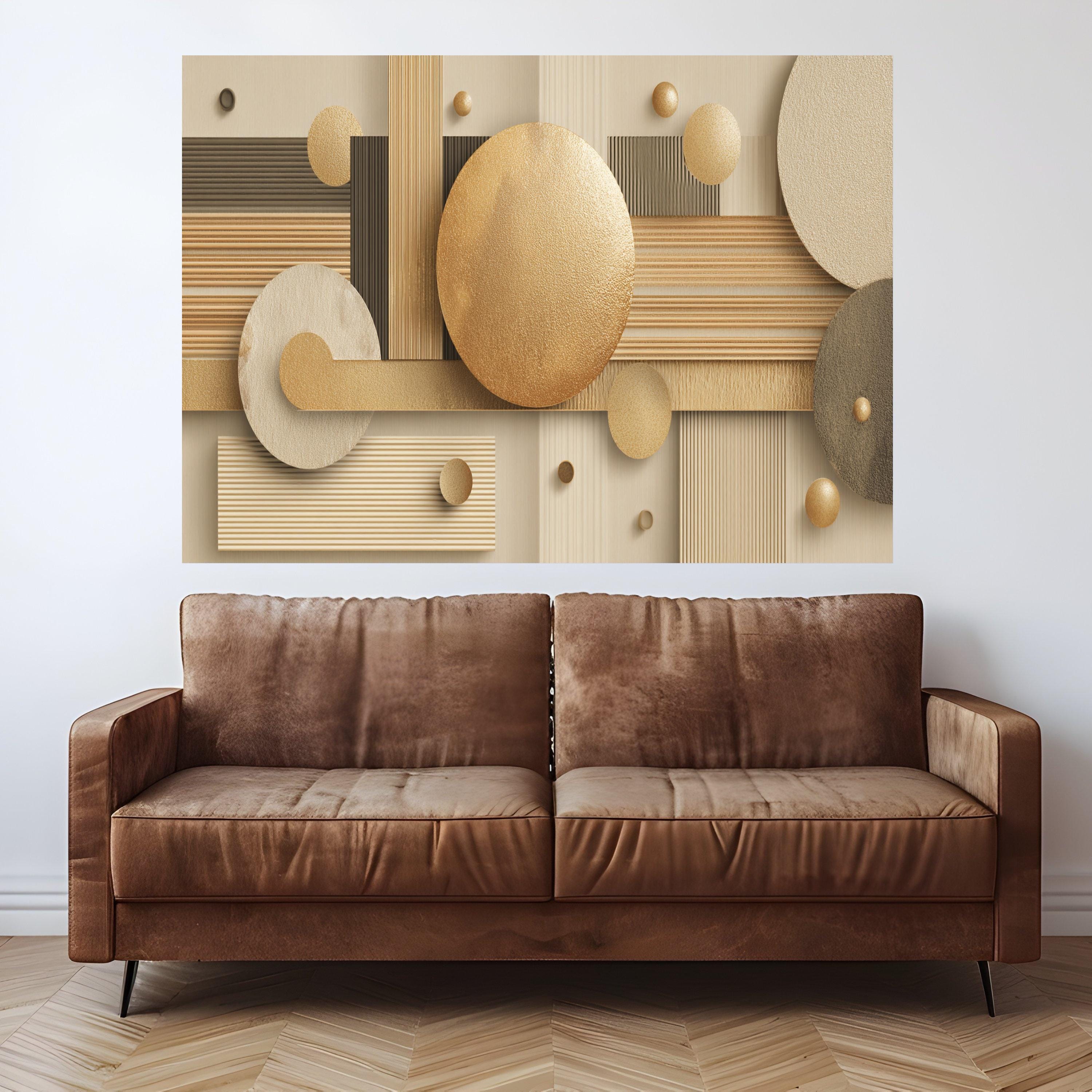 Modern Geometric Circles Canvas Wall Art, Abstract Design, Neutral Gold and Beige Decorative Artwork, Contemporary Home Decor
