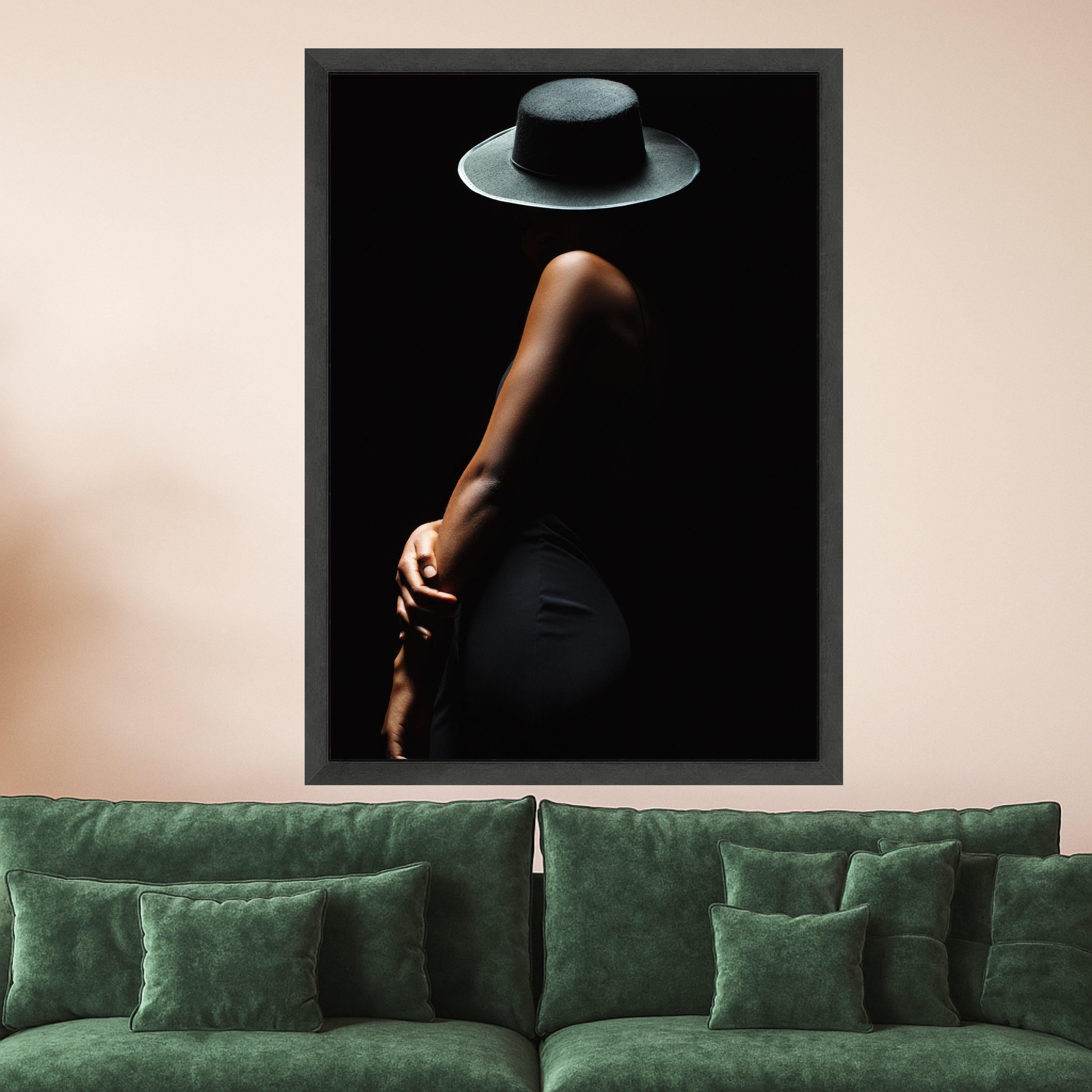 Elegant Woman with Hat Canvas Art, Minimalist Black Fashion Wall Art, Modern Home Decor Print