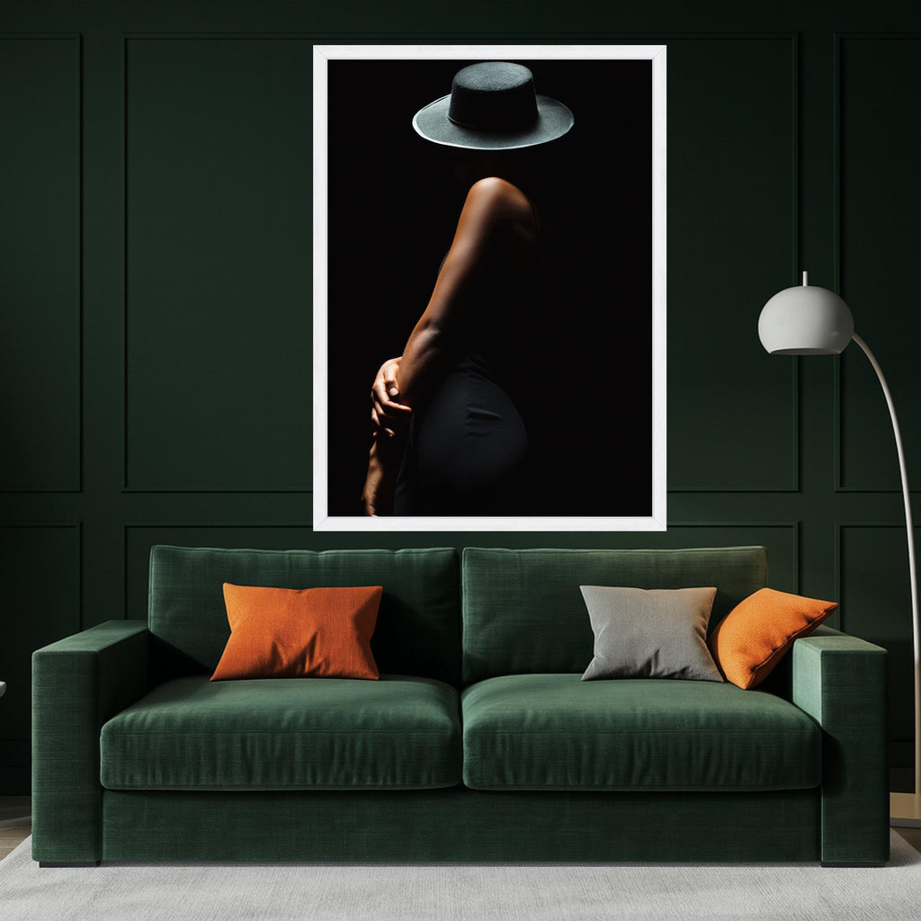 Elegant Woman with Hat Canvas Art, Minimalist Black Fashion Wall Art, Modern Home Decor Print