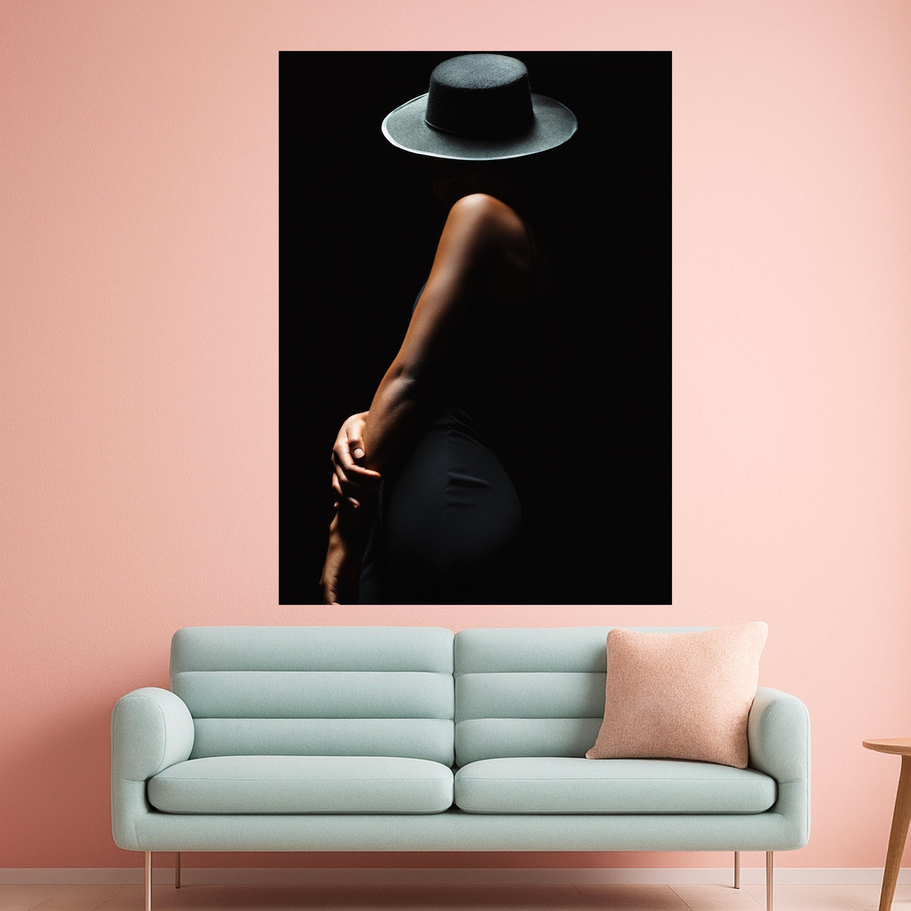 Elegant Woman with Hat Canvas Art, Minimalist Black Fashion Wall Art, Modern Home Decor Print
