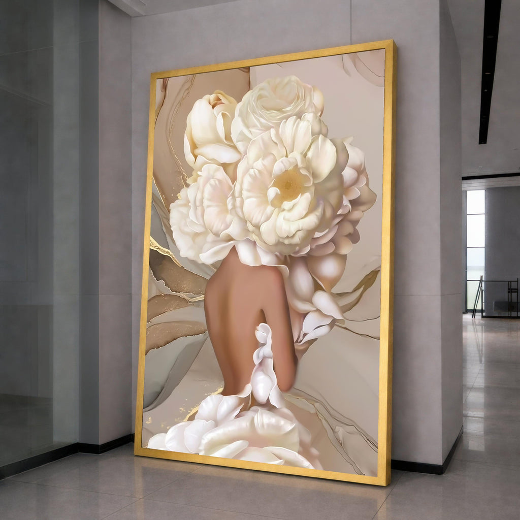 Floral Woman Back Art, White Peony Print, Elegant Canvas Wall Art, Feminine Decor