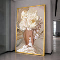Floral Woman Back Art, White Peony Print, Elegant Canvas Wall Art, Feminine Decor