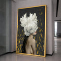 White Peony Hat Woman Canvas Art, Floral Print, Modern Wall Art, Decorative Canvas Decor